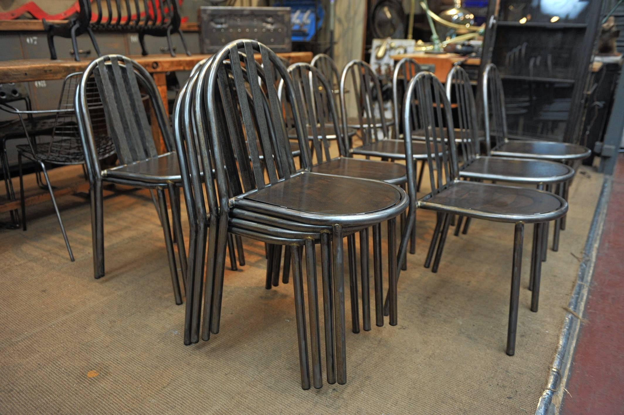 Mallet Steven Vintage Stackable Metal Chairs, 1940 In Excellent Condition In Roubaix, FR