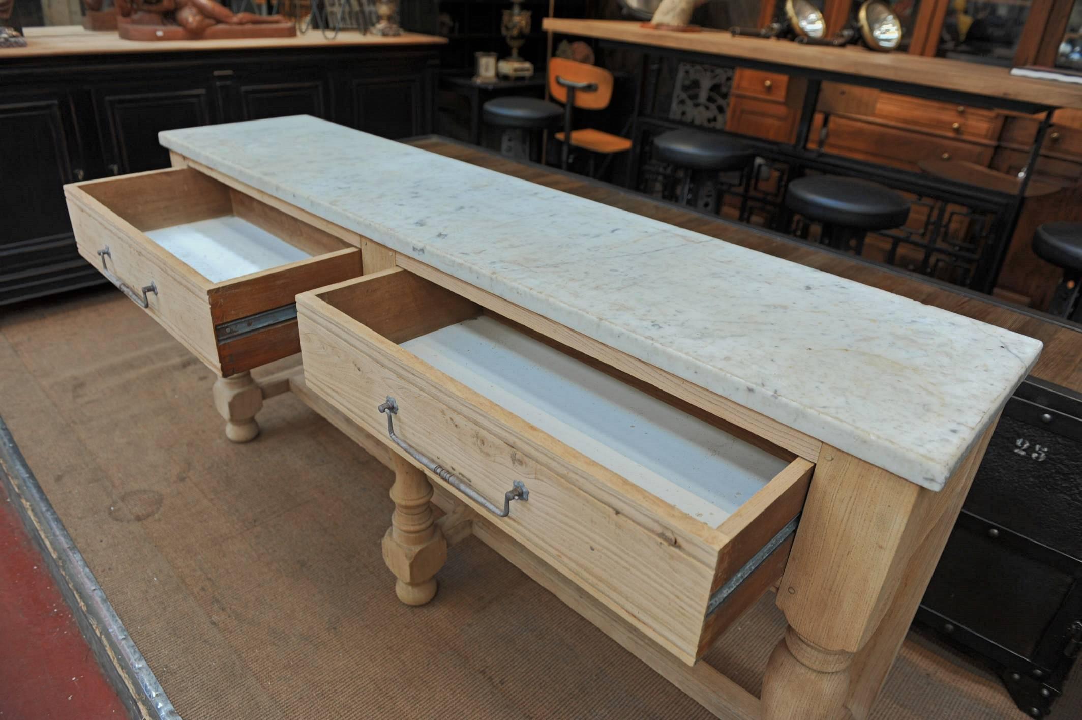 Oak and Marble Top Butcher's Console Table, 1950 2