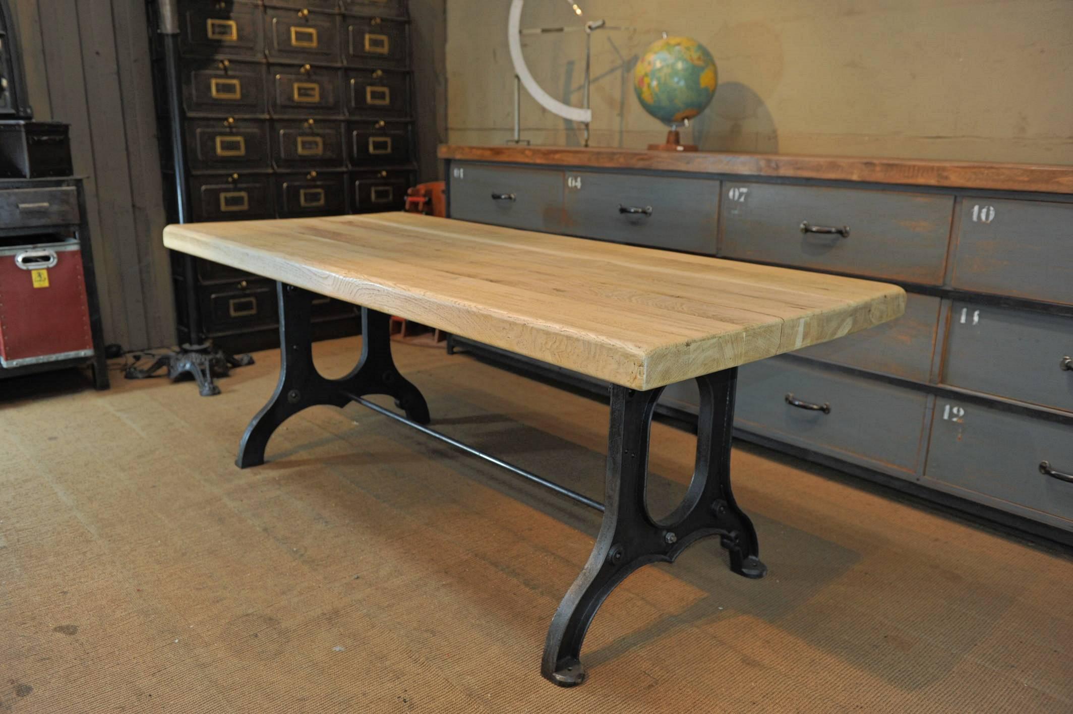 Industrial Dining Table Cast Iron and Solid Oak Top 2