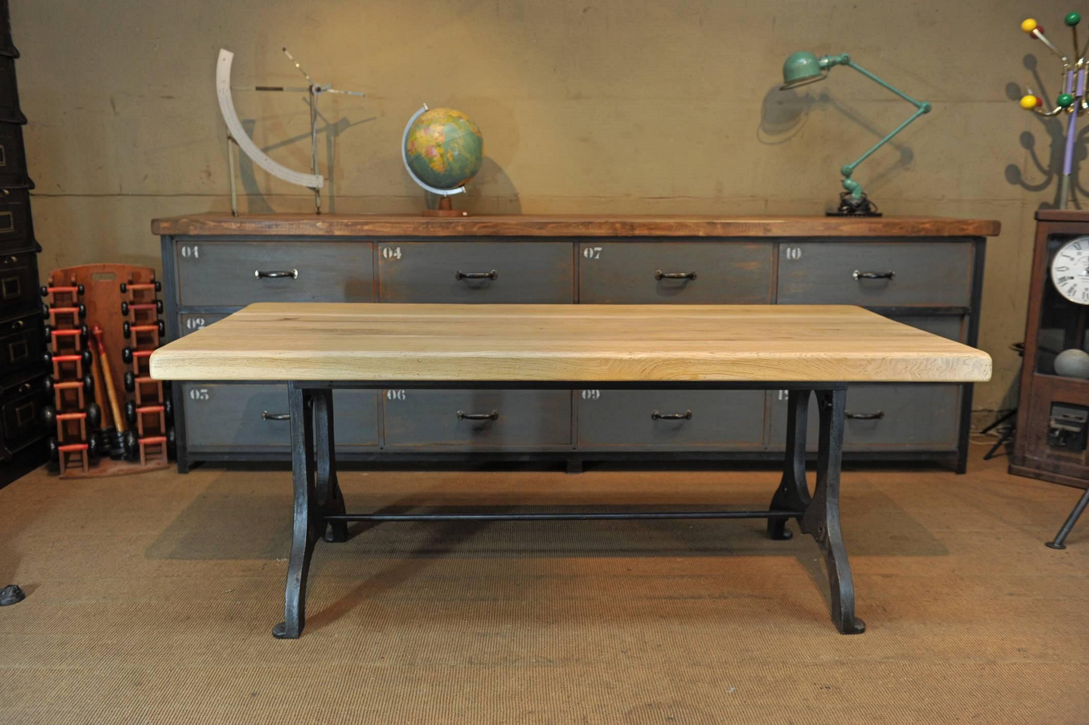 Industrial Dining Table Cast Iron and Solid Oak Top 1