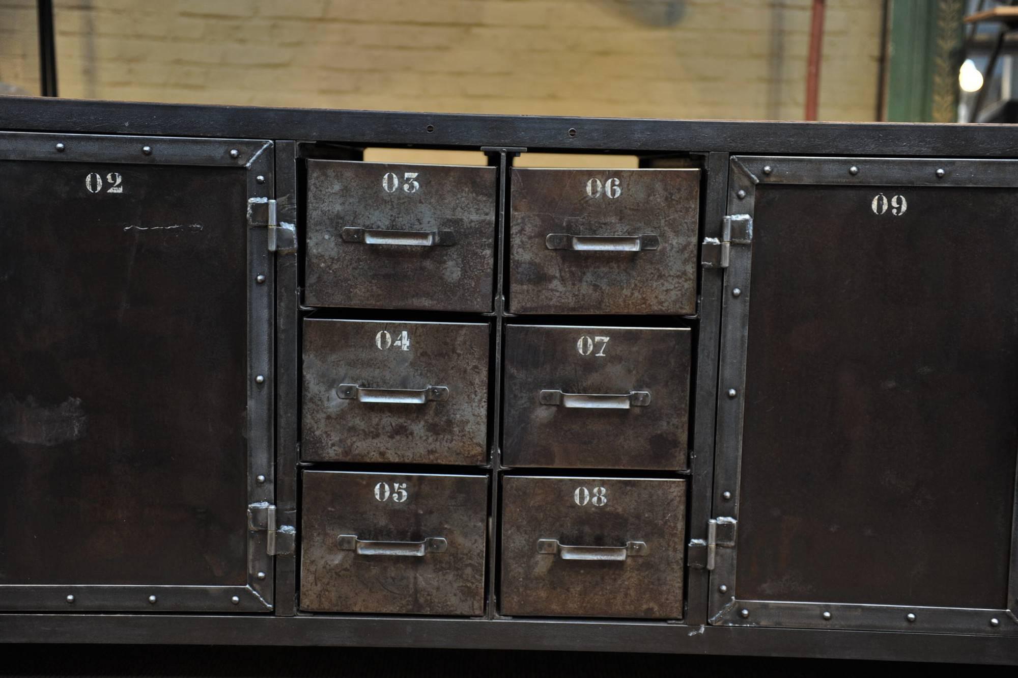Six-Drawer 1950 Iron Factory Workbench Industrial Cabinet In Excellent Condition In Roubaix, FR