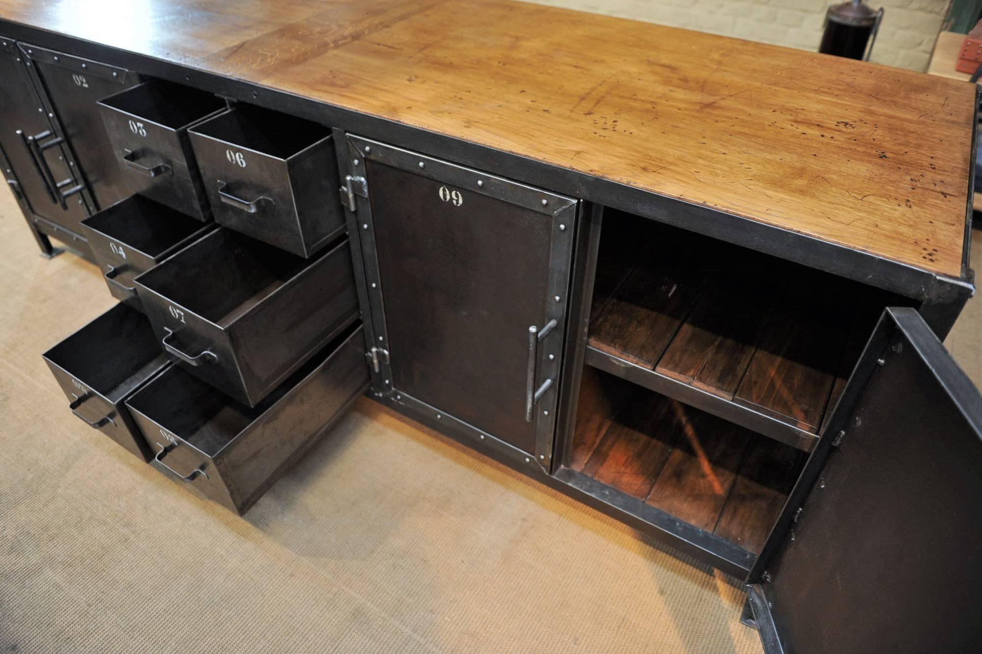 Mid-20th Century Six-Drawer 1950 Iron Factory Workbench Industrial Cabinet