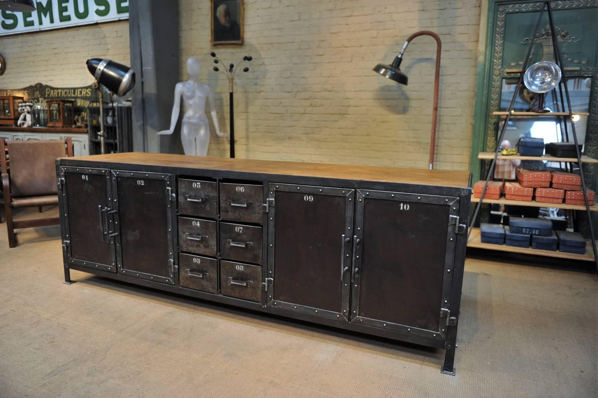 Six-Drawer 1950 Iron Factory Workbench Industrial Cabinet 1