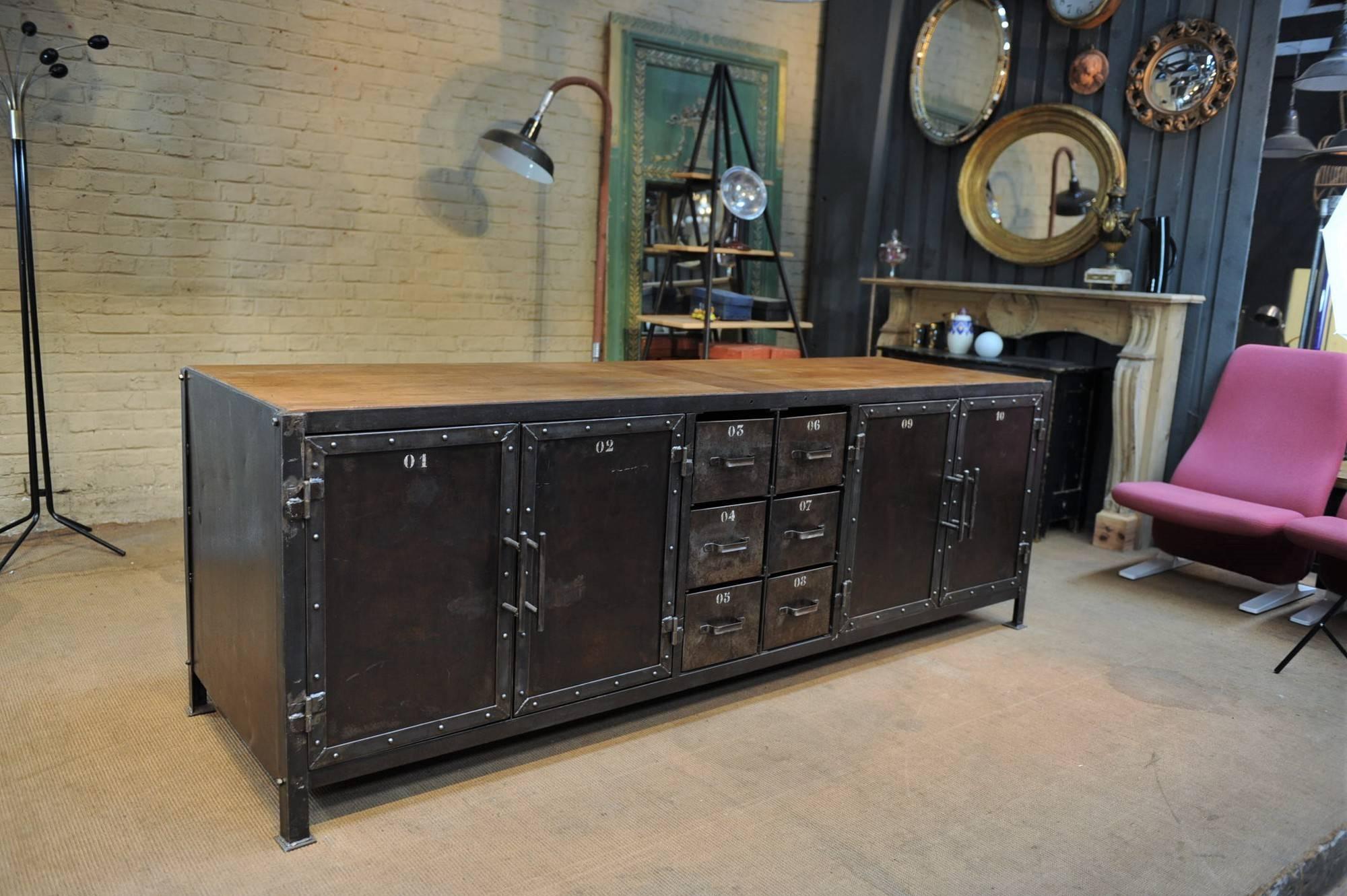 Six-Drawer 1950 Iron Factory Workbench Industrial Cabinet 2