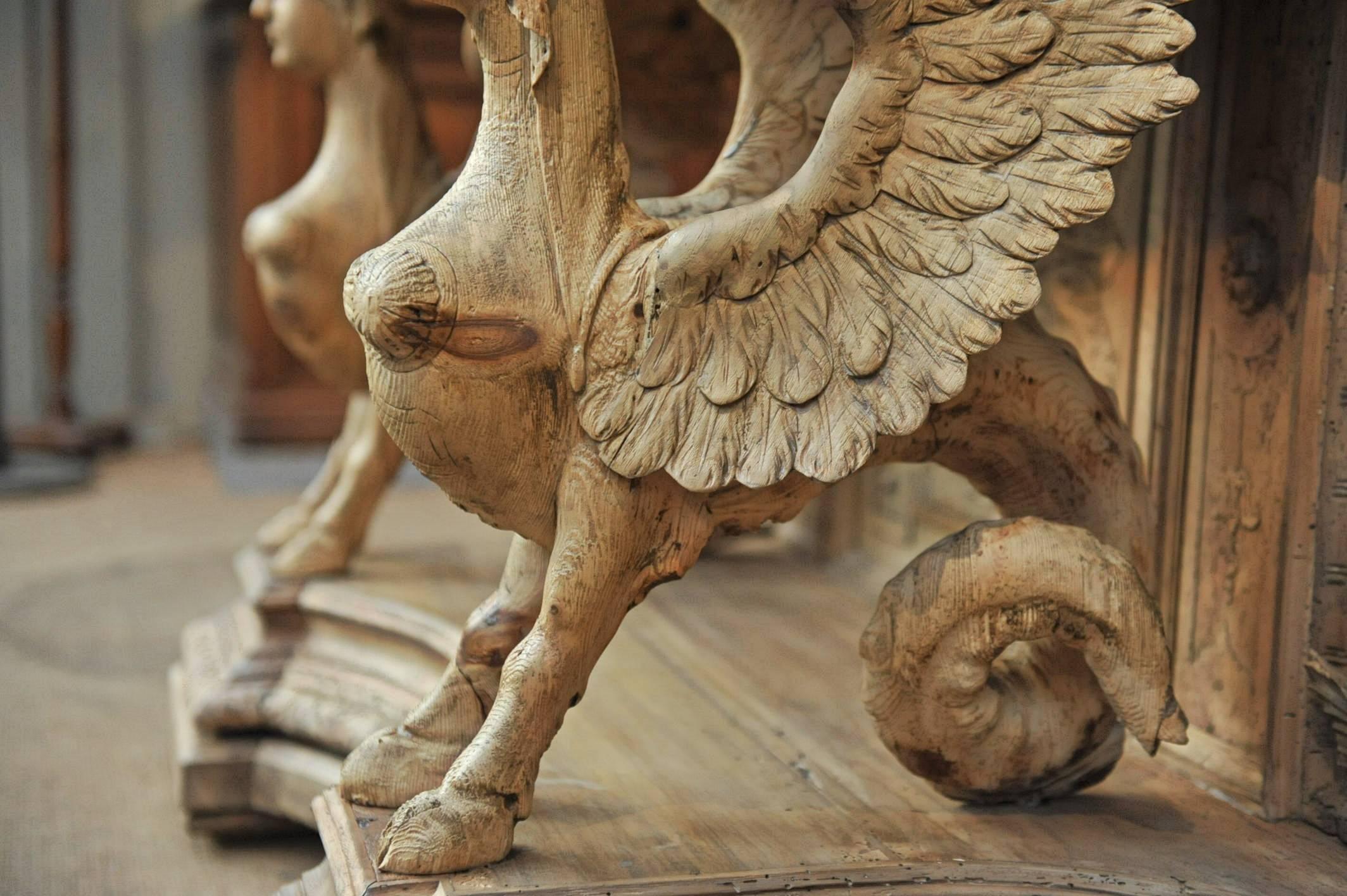 French 19th Century Carved Wood Sphinxes Console Table 3