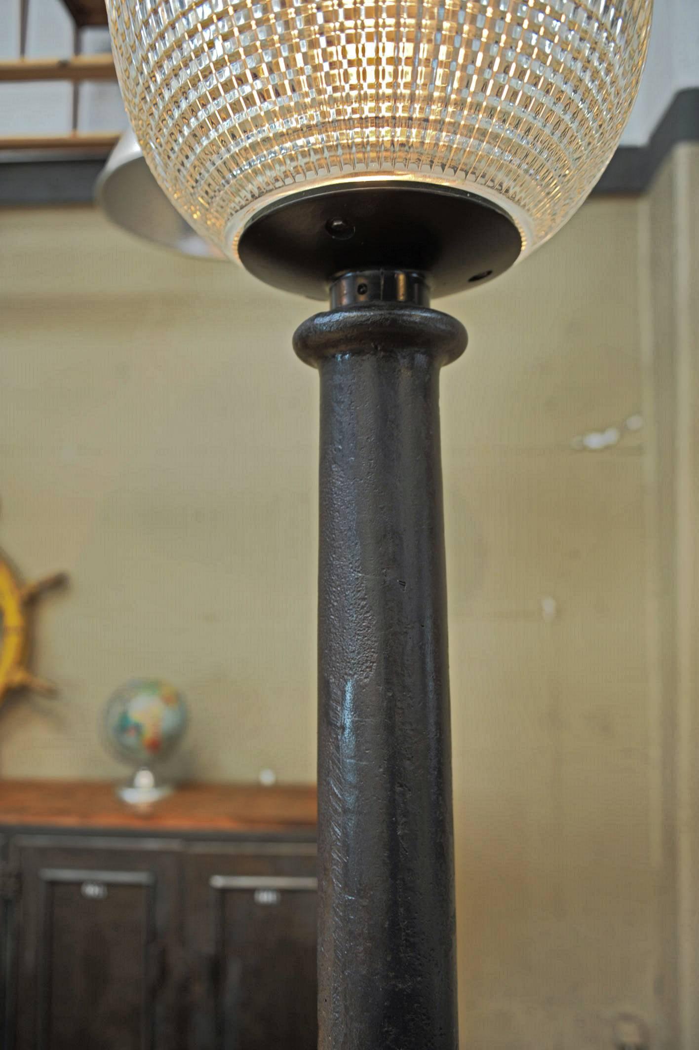 Mid-20th Century Holophane Parisian Glass Globe and Cast Iron Floor Lamp