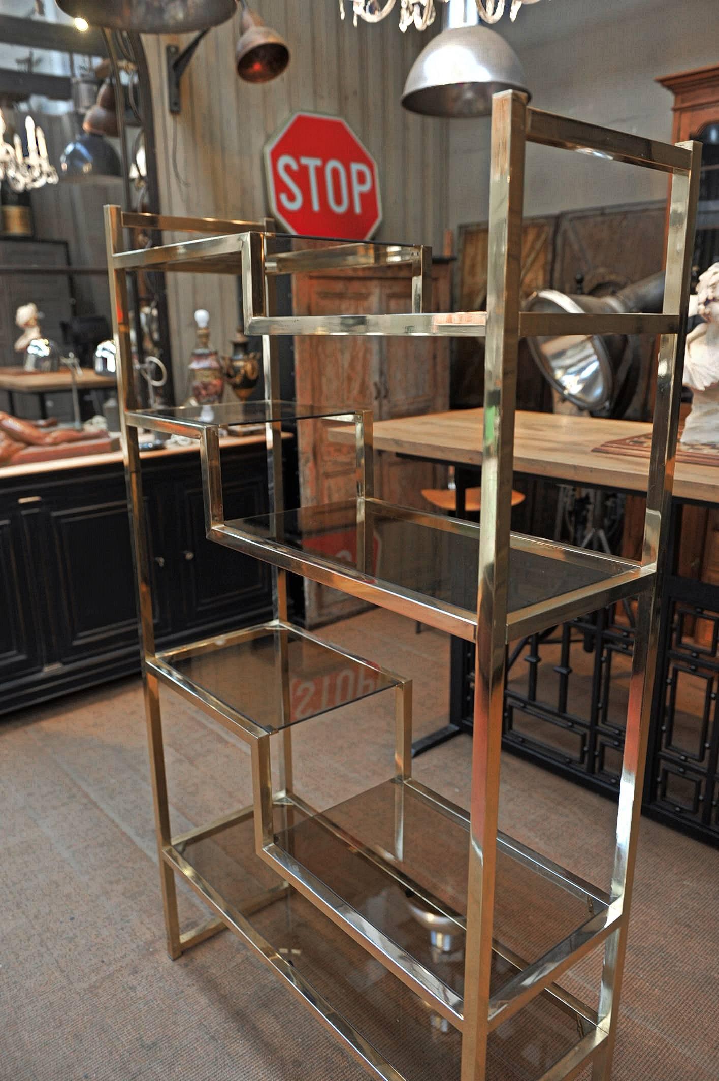 Pierre Vandel French Brass and Glass Shelf, circa 1970 In Excellent Condition In Roubaix, FR