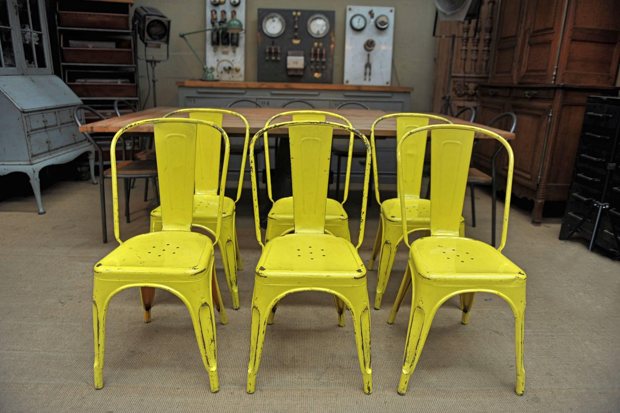 Mid-Century Modern 6 Vintage 1950 Tolix Chairs Yellow Patina