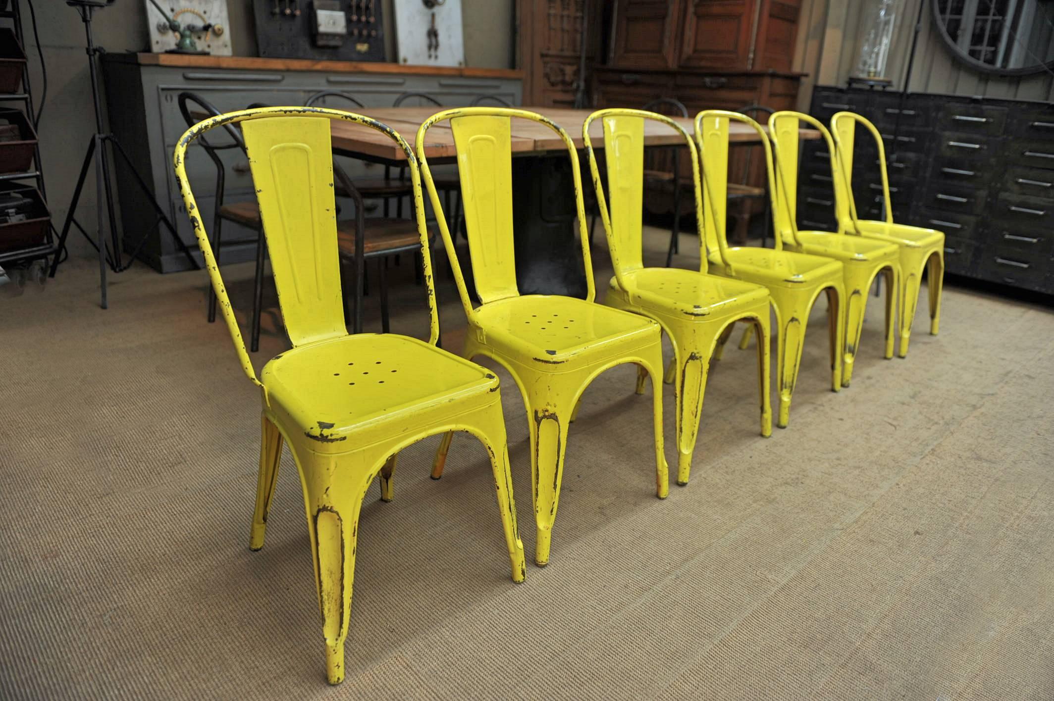 Mid-20th Century 6 Vintage 1950 Tolix Chairs Yellow Patina