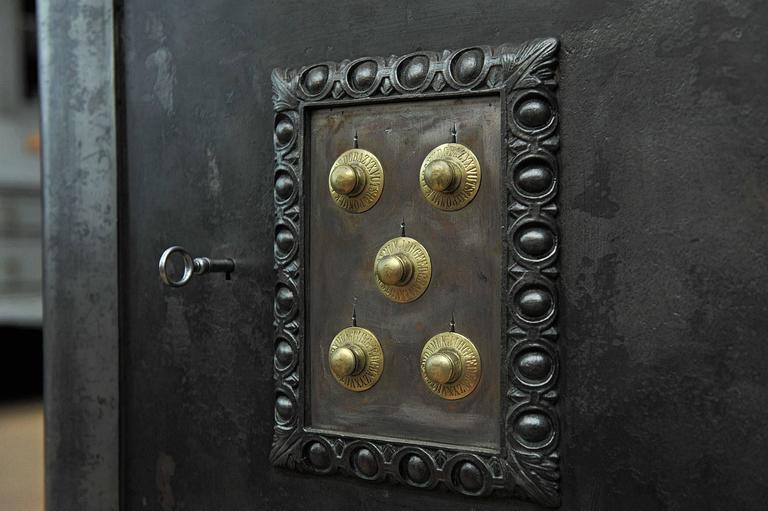 19th Century Iron and Wood Safe from Degauquier Lille with Key and Code ...