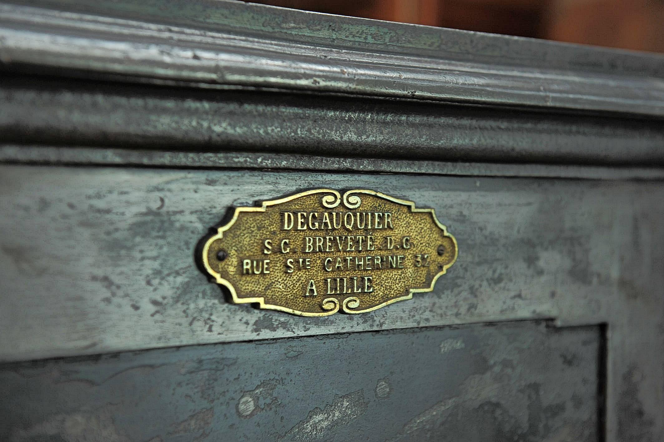 Late 19th Century 19th Century Iron and Wood Safe from Degauquier Lille with Key and Code