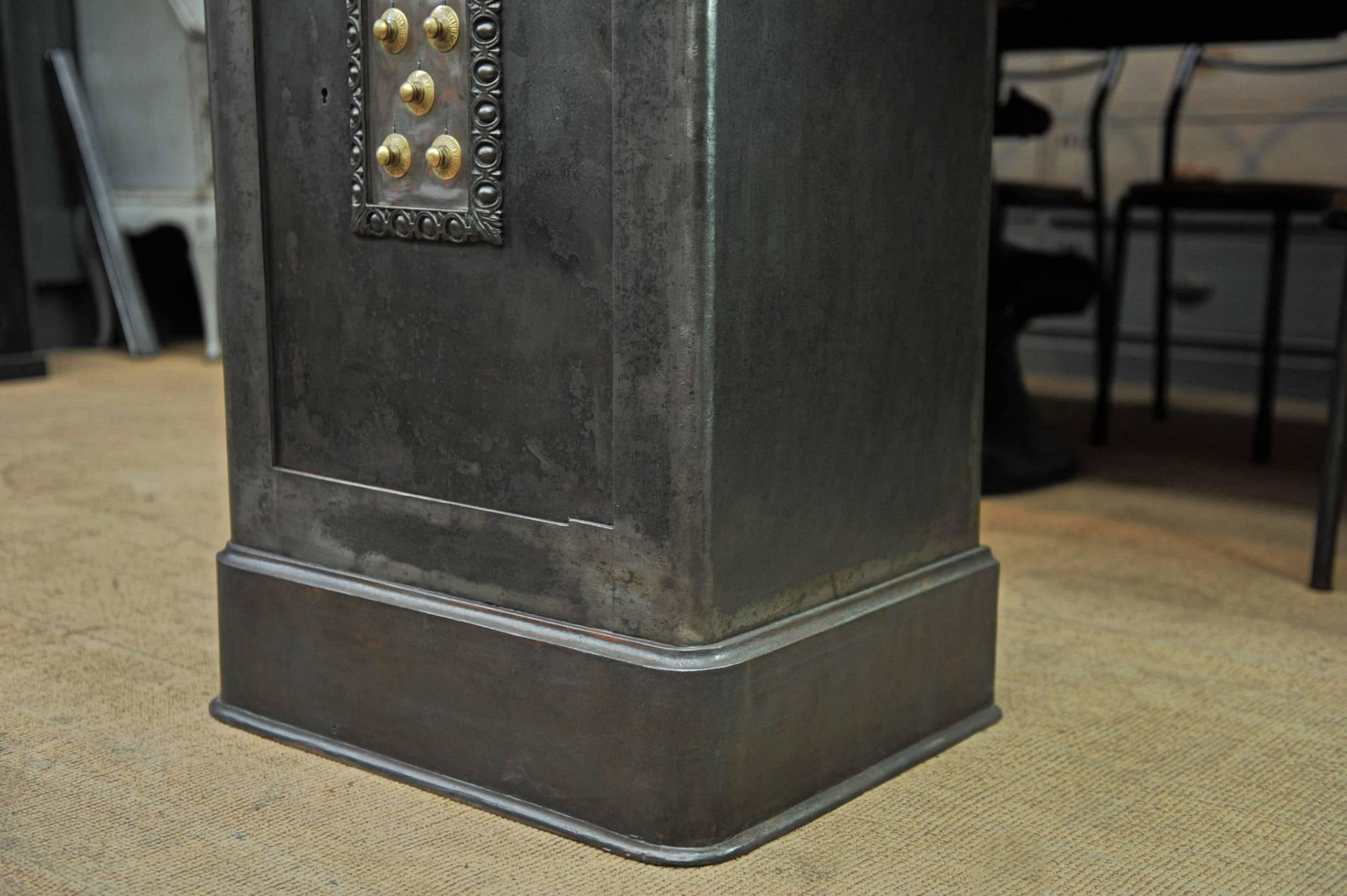 19th Century Iron and Wood Safe from Degauquier Lille with Key and Code 1
