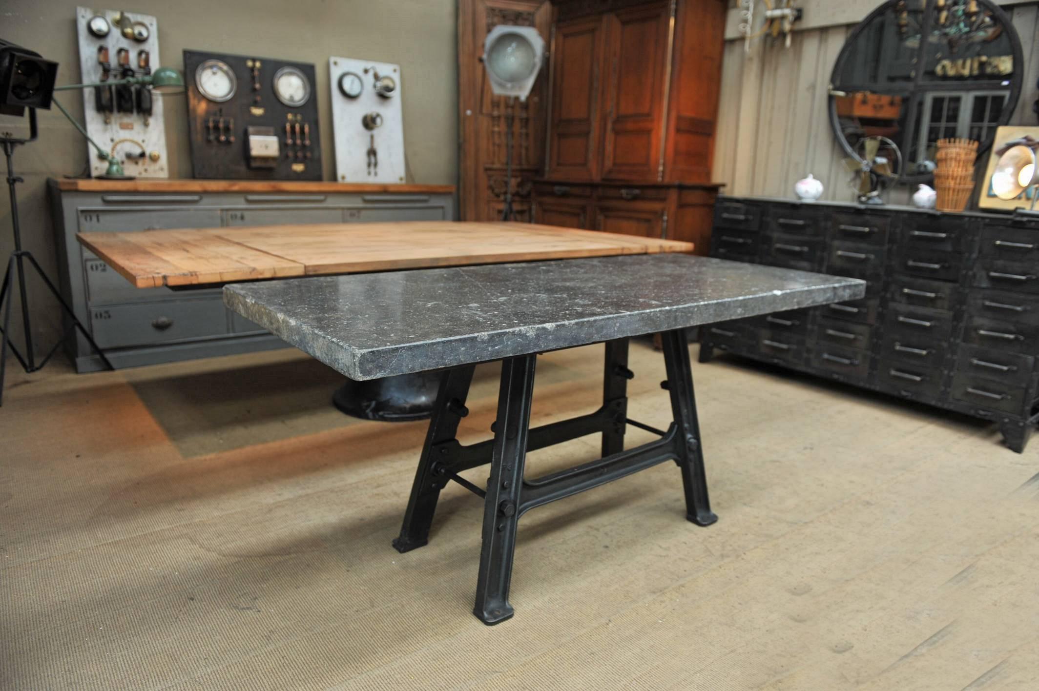 1920s iron French factory base with 1920s big bluestone.
