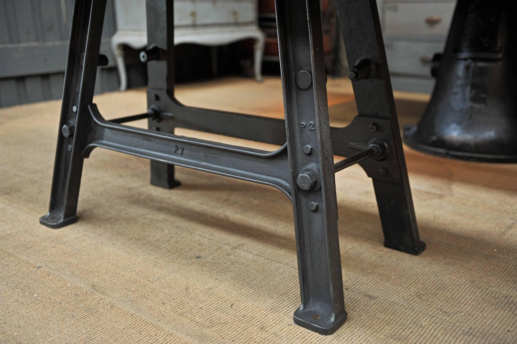 Early 20th Century French Old Bluestone Top and Iron Industrial Console Table