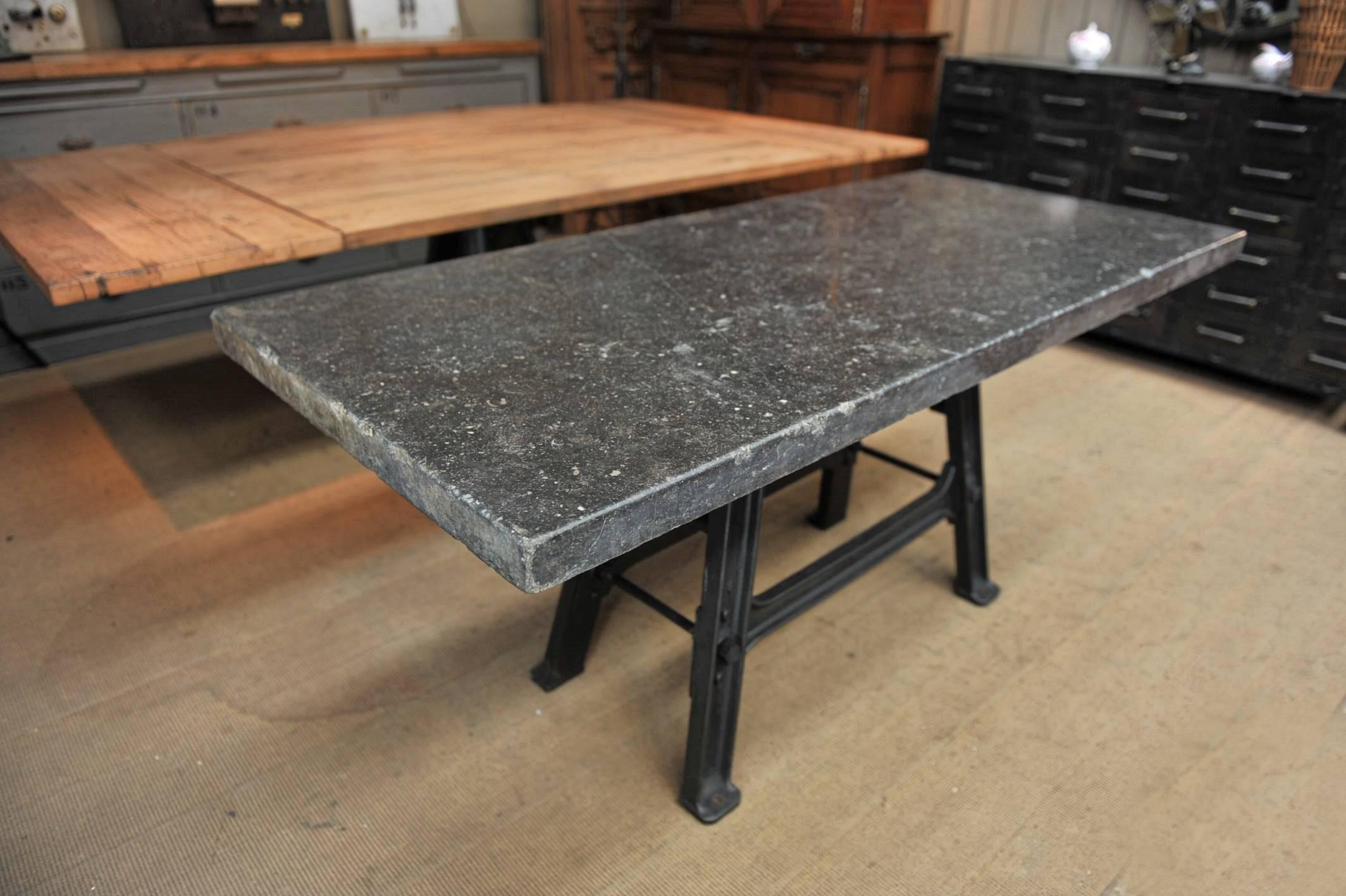 French Old Bluestone Top and Iron Industrial Console Table 2