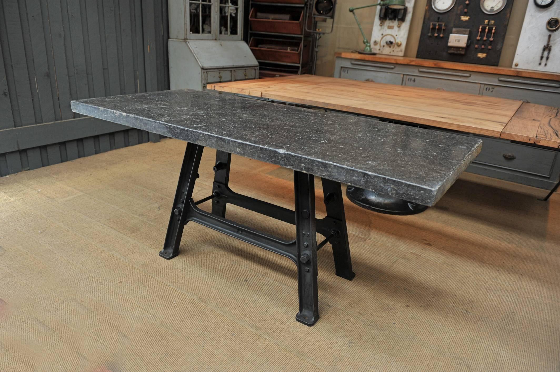 French Old Bluestone Top and Iron Industrial Console Table 3