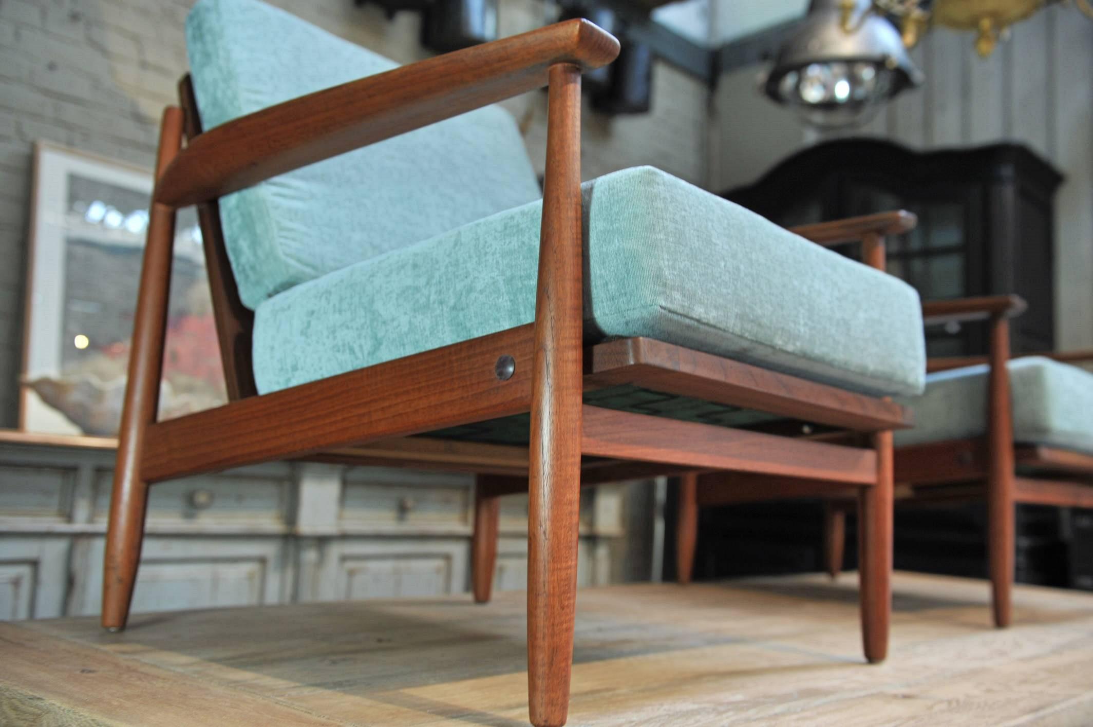 Fabric Danish Teak  Armchairs, 1960s Newly Reupholstered