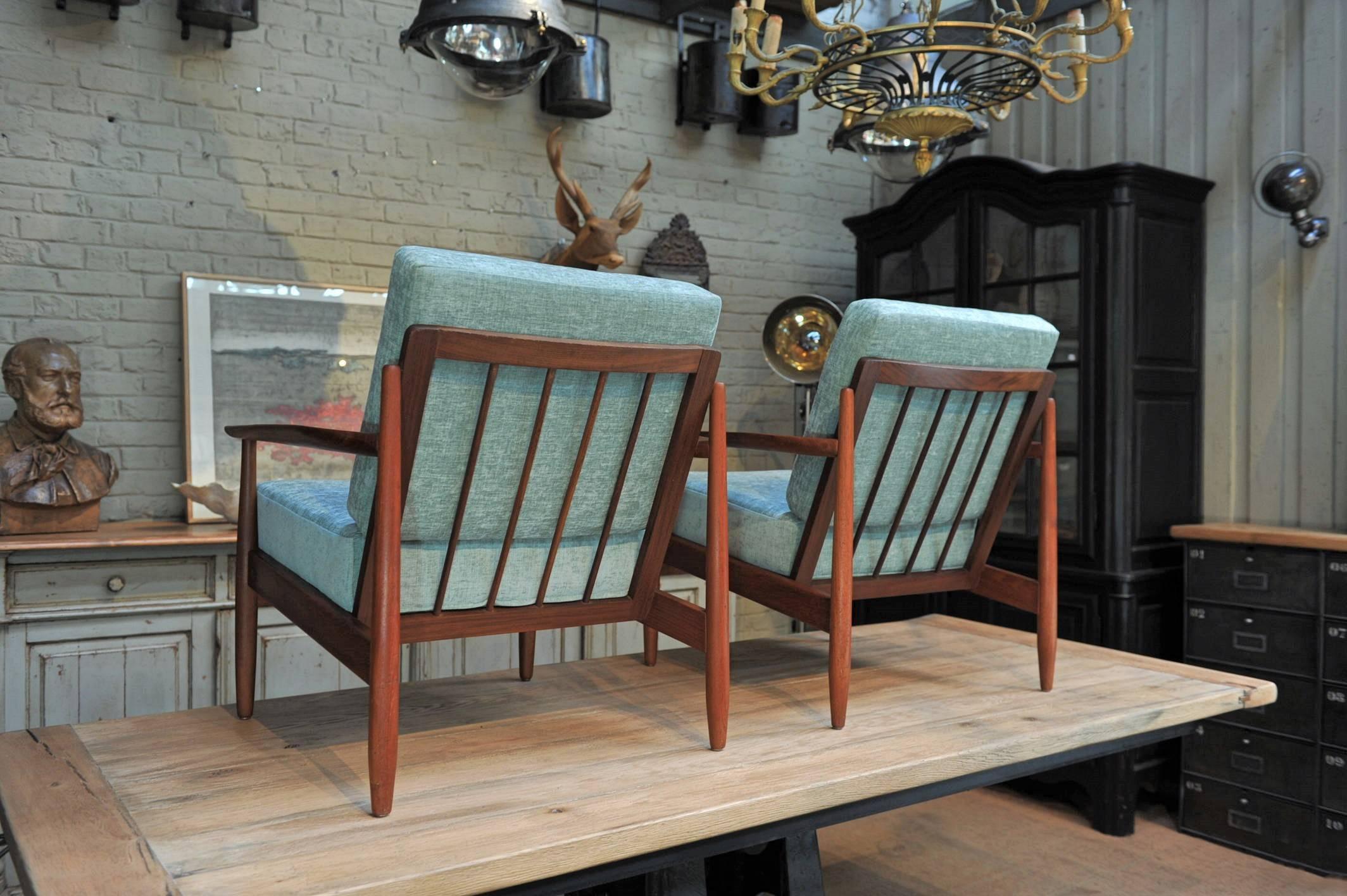 Mid-Century Modern Danish Teak  Armchairs, 1960s Newly Reupholstered