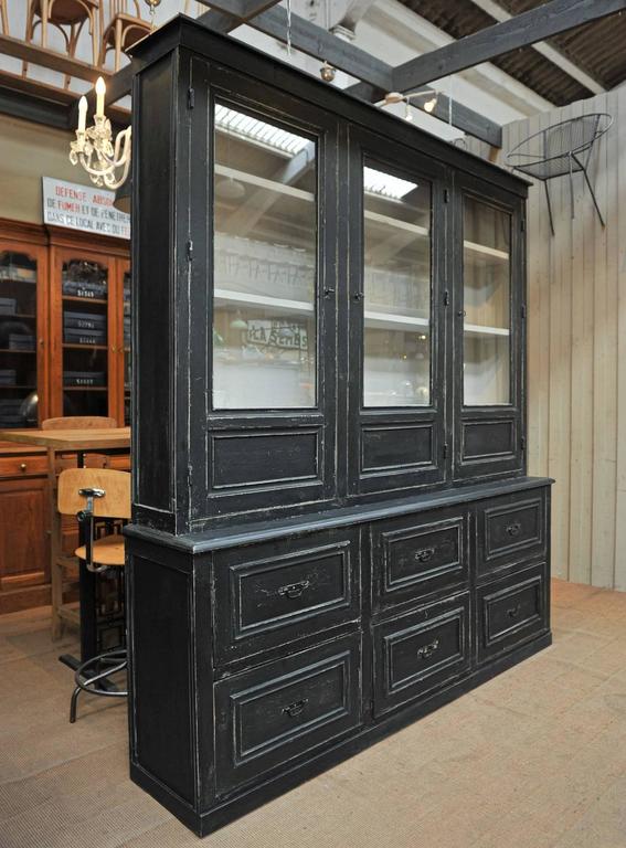 Large Buffet Two Corps Black Painted Pine Bookcase Cabinet ...