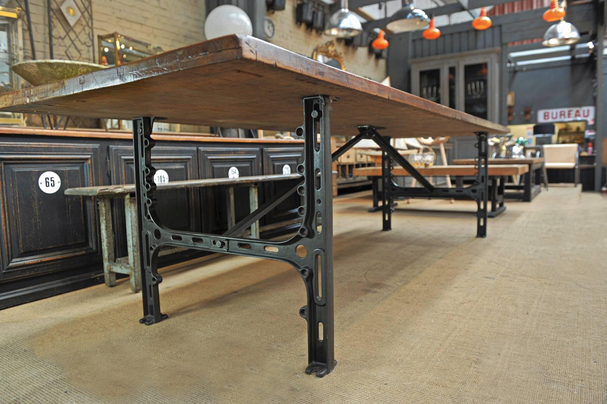 French Singer Cast Iron and Beechwood Industrial Dining Table