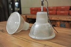 Holophane Paris France Glass Factory Pendant Lights, 1960s