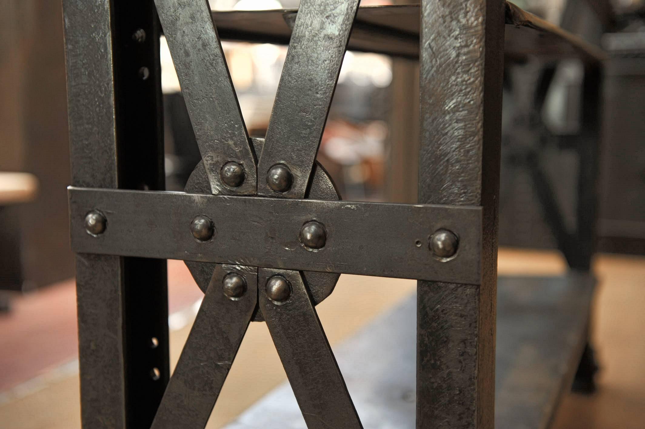 French  Riveted Iron Adjustable Industrial Shelf, circa 1900