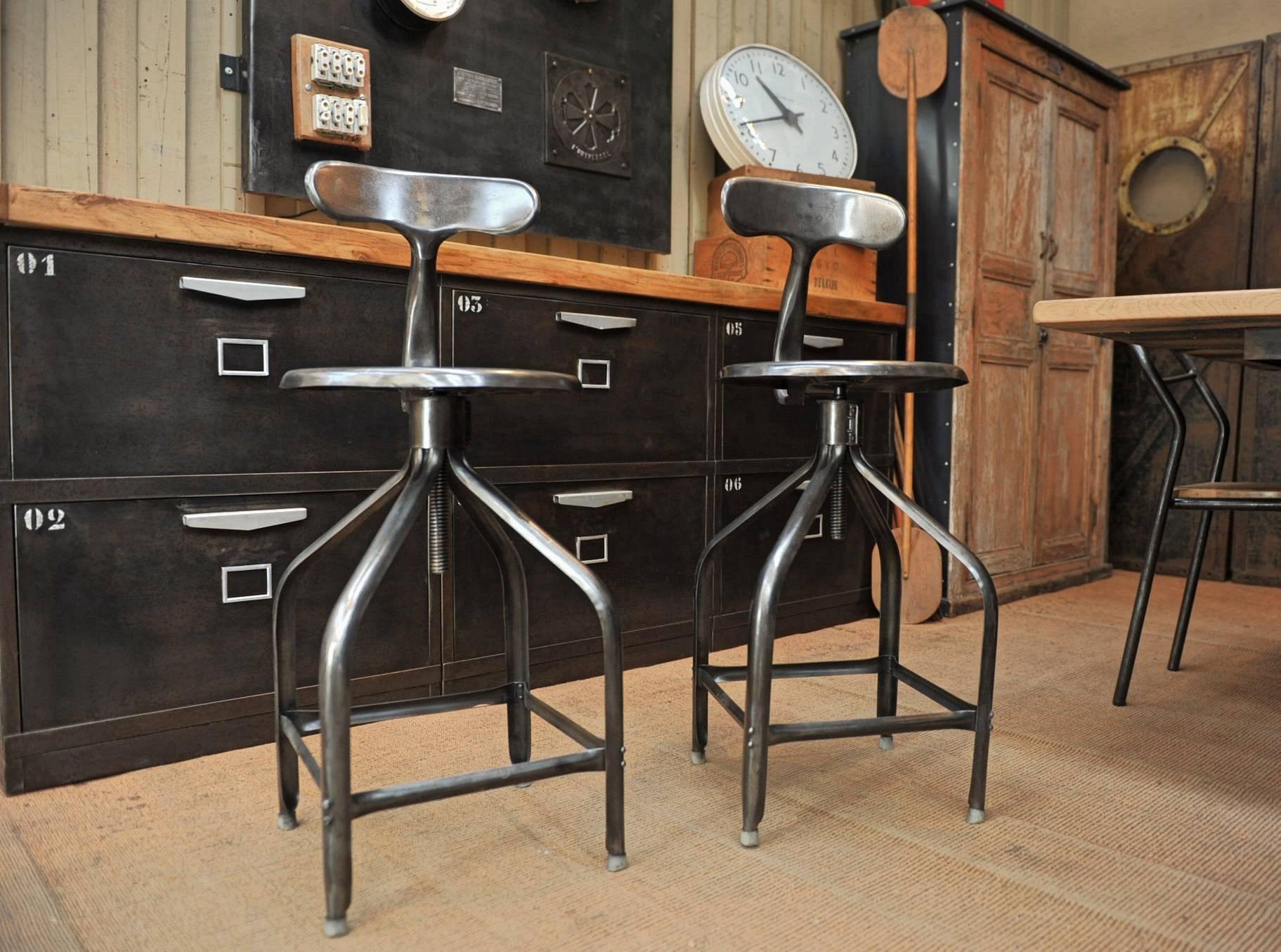 Industrial Adjustable High Stools Whale Tail Back by Nicolle, 1940s