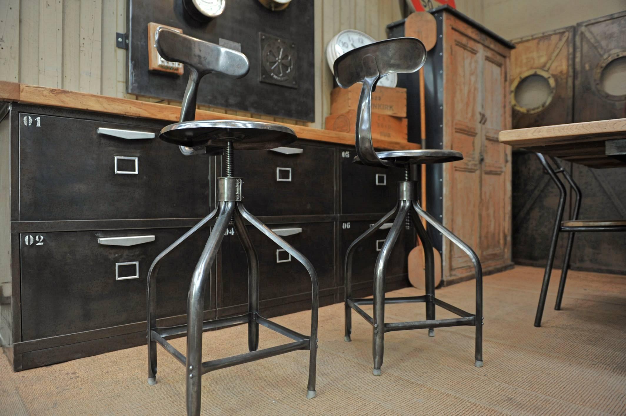 Mid-20th Century Adjustable High Stools Whale Tail Back by Nicolle, 1940s