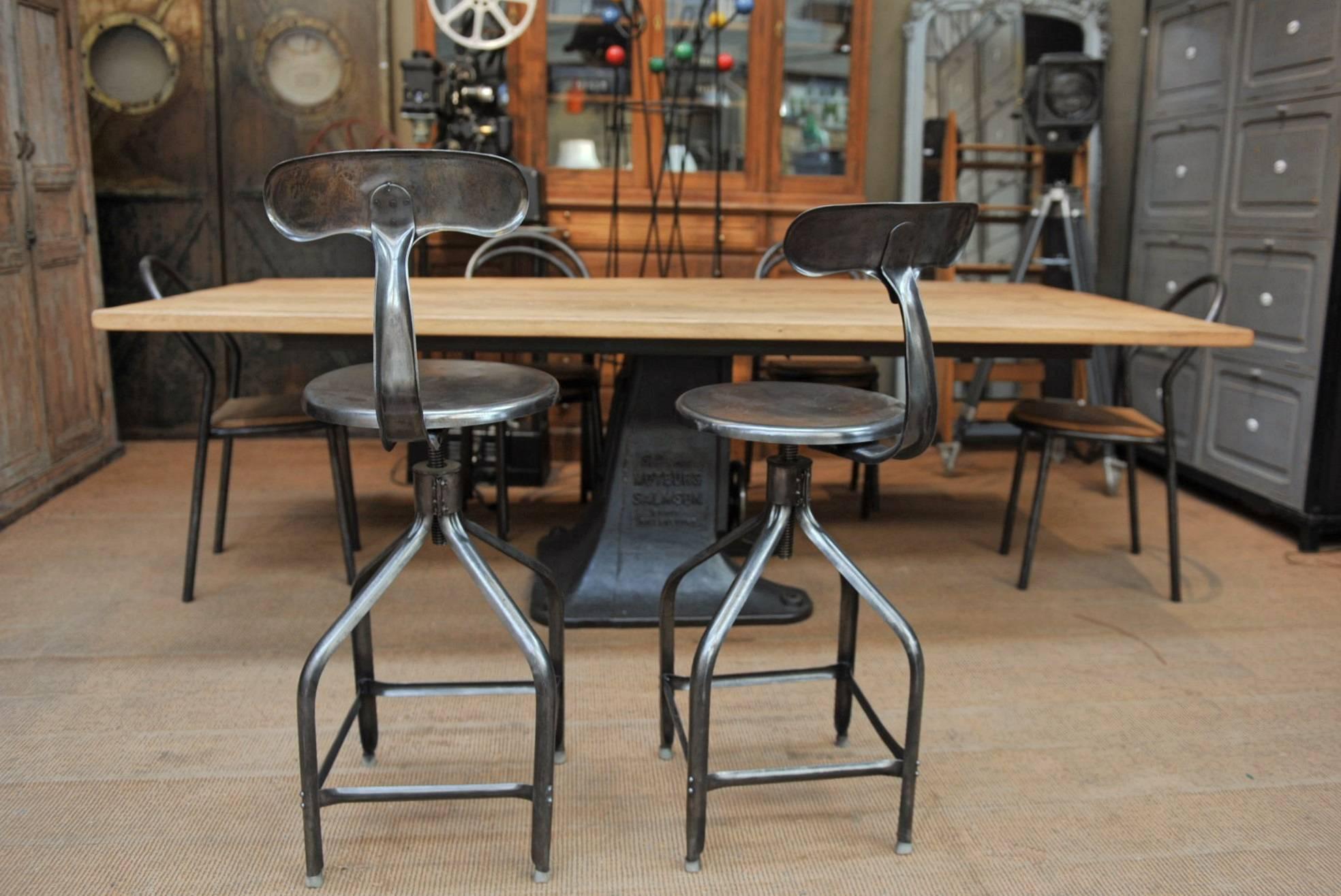Iron Adjustable High Stools Whale Tail Back by Nicolle, 1940s