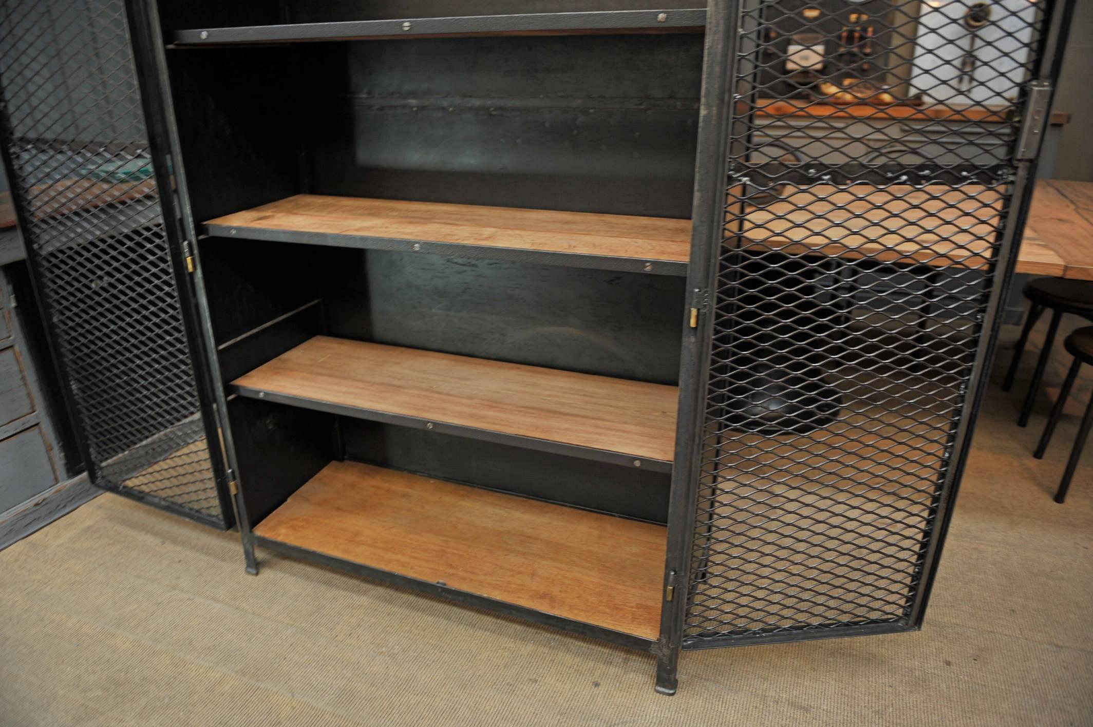 Large Industrial Mesh Doors Bookcase Iron Cabinet, 1930s 1