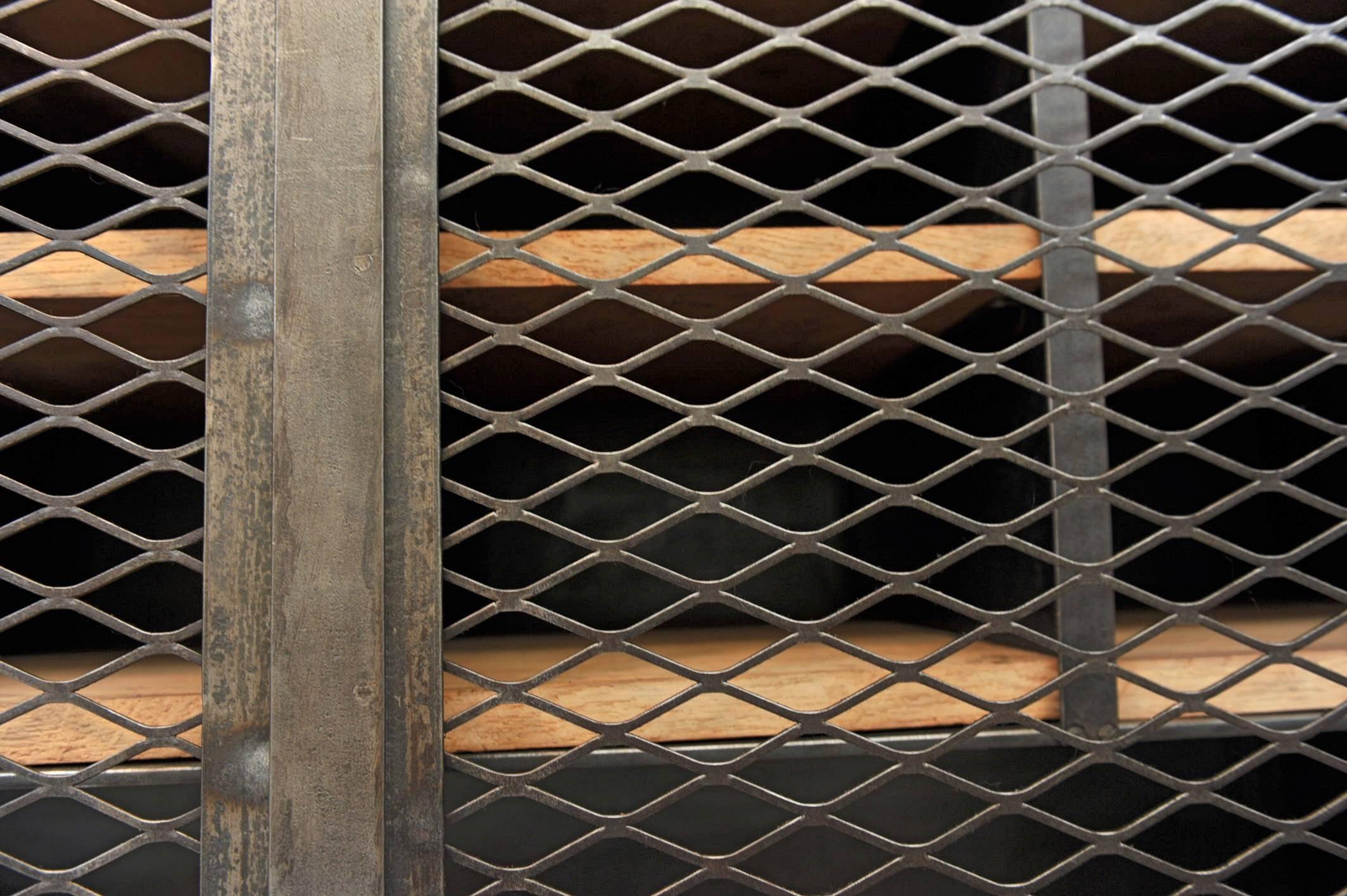 Mid-20th Century Large Industrial Mesh Doors Bookcase Iron Cabinet, 1930s