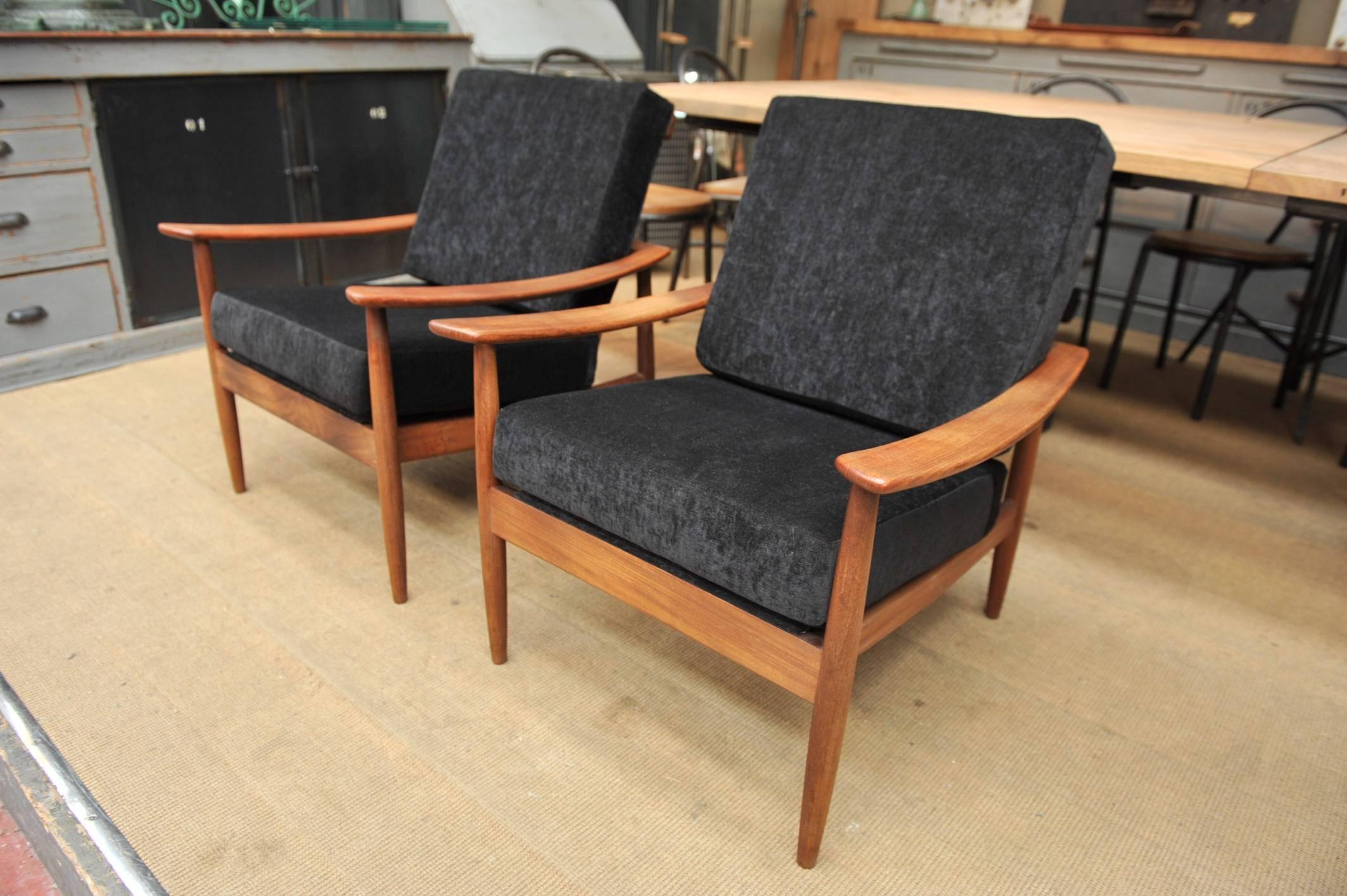 Danish Pair of Teak Scandinavian Chairs 1960s Newly Reupholstered