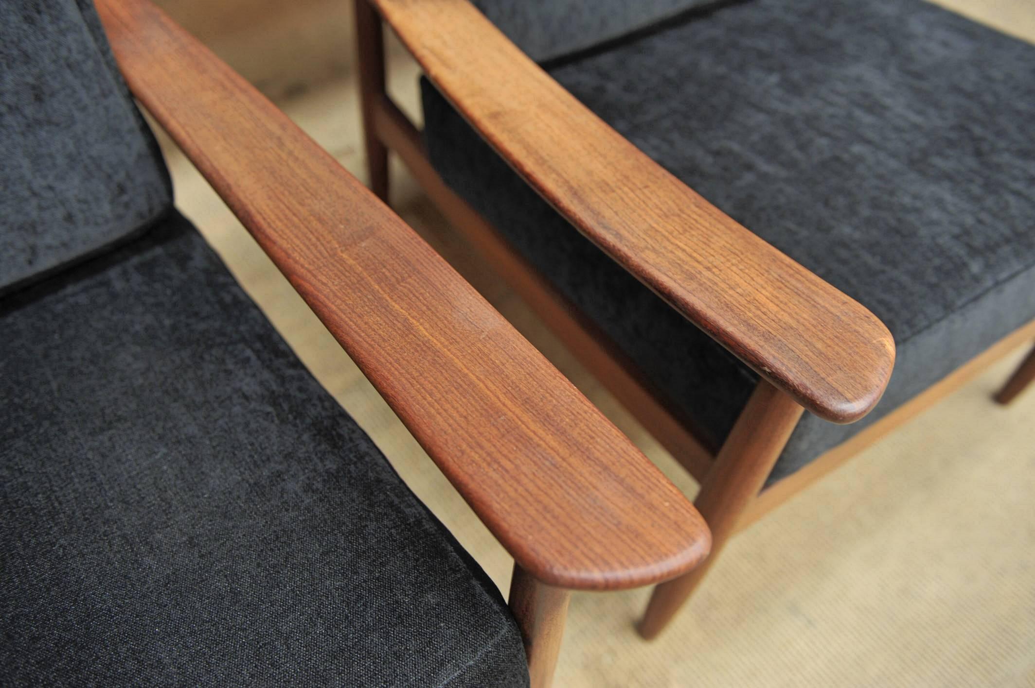 Fabric Pair of Teak Scandinavian Chairs 1960s Newly Reupholstered
