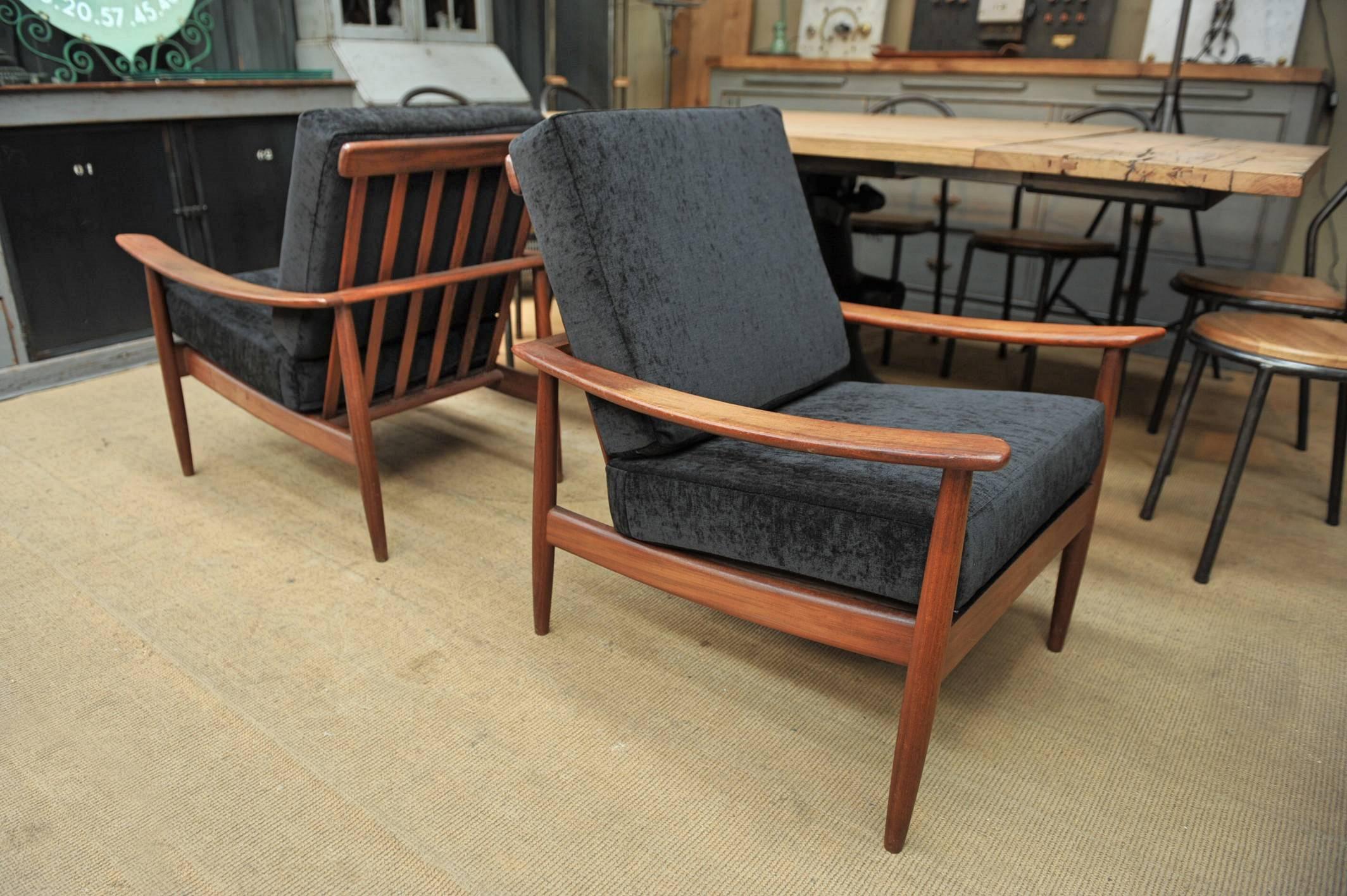 Pair of Teak Scandinavian Chairs 1960s Newly Reupholstered 1