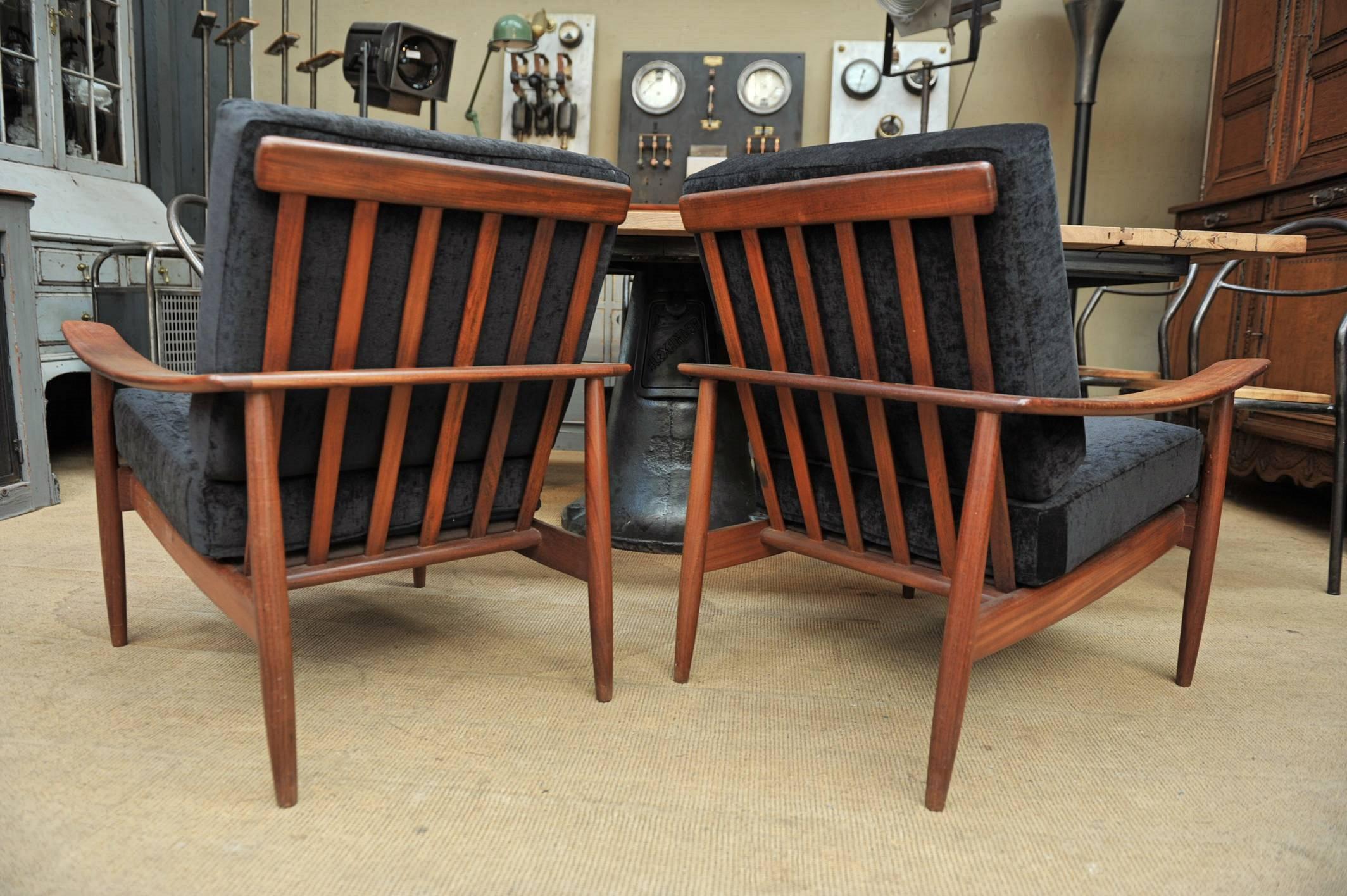 Mid-Century Modern Pair of Teak Scandinavian Chairs 1960s Newly Reupholstered