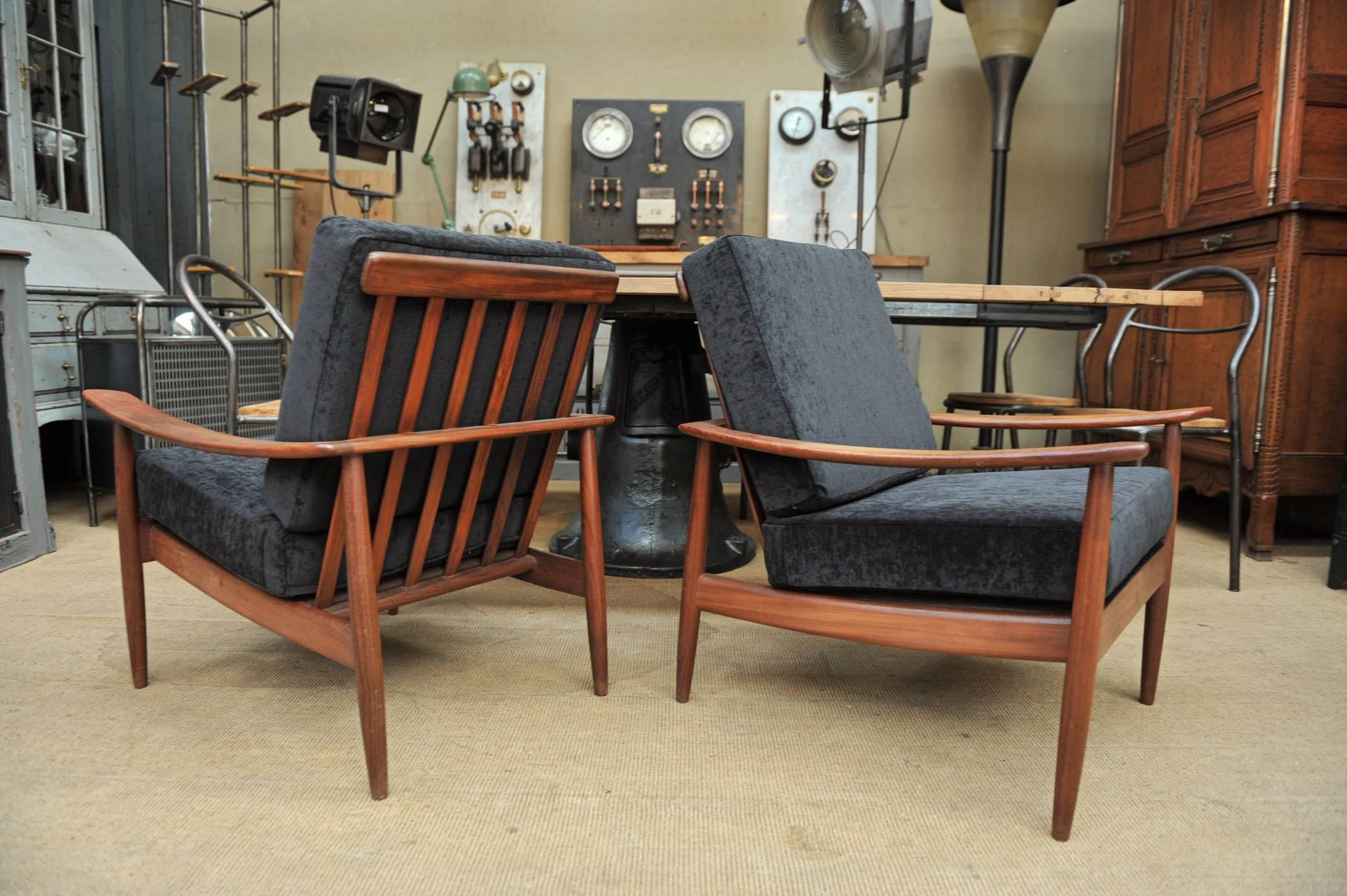 Pair of Teak Scandinavian Chairs 1960s Newly Reupholstered 2