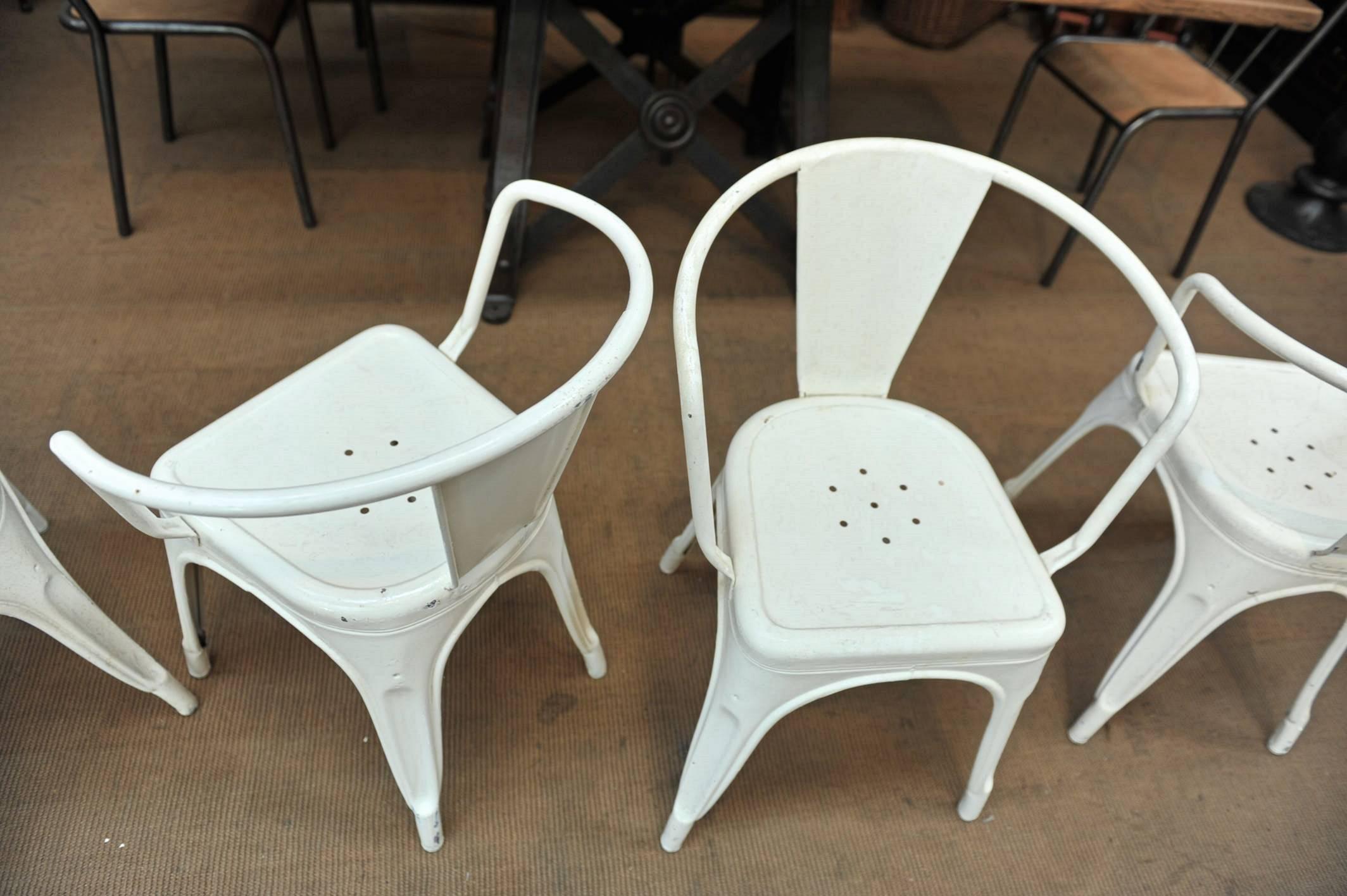 Mid-20th Century Set of Four Iron Vintage White Color Iron Tolix Chairs, circa 1950