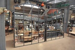 Pair of Riveted Iron Factory 1920s Windows Industrial Mirrors