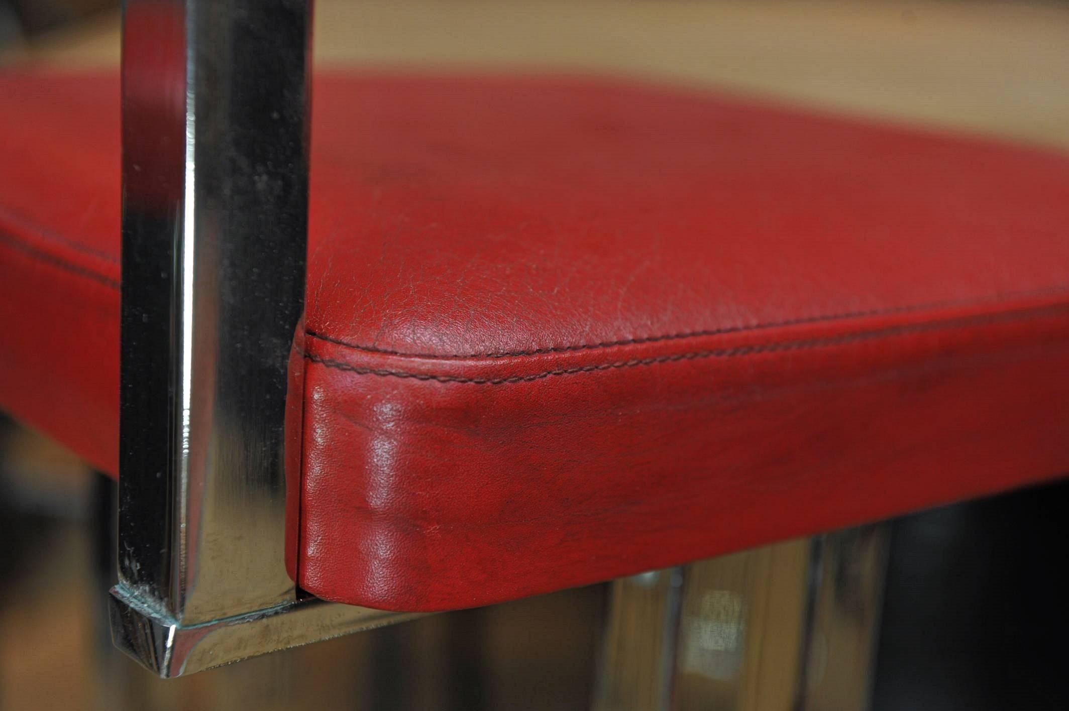 Late 20th Century Set of four Leather and Chromed Bar Stools, Maison Jansen, France, 1980s