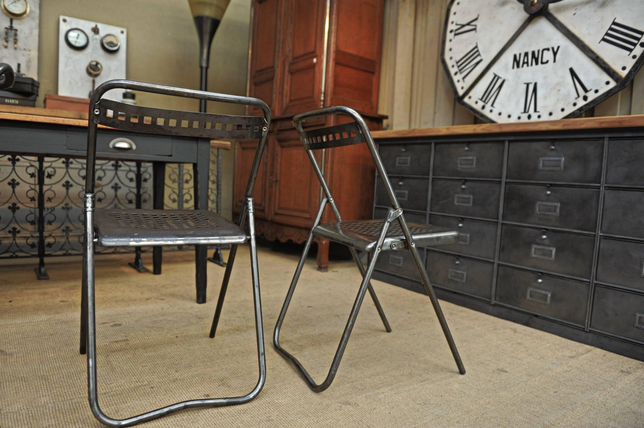 Set of Six Iron Folding Chairs from Reims City Hall, France, circa 1950 For Sale 2