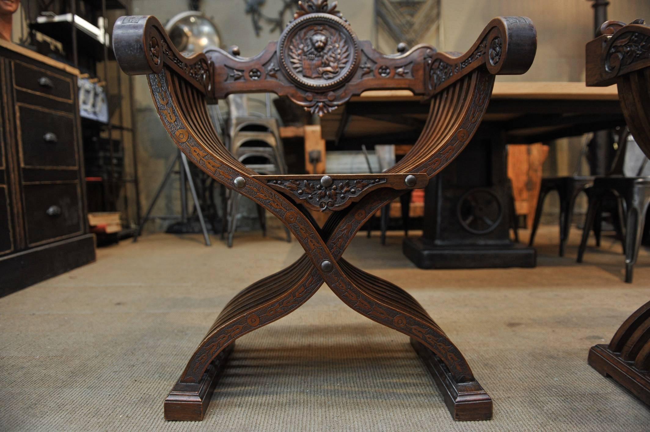 19th Century Pair of Dagobert Carved Walnut Chairs 5
