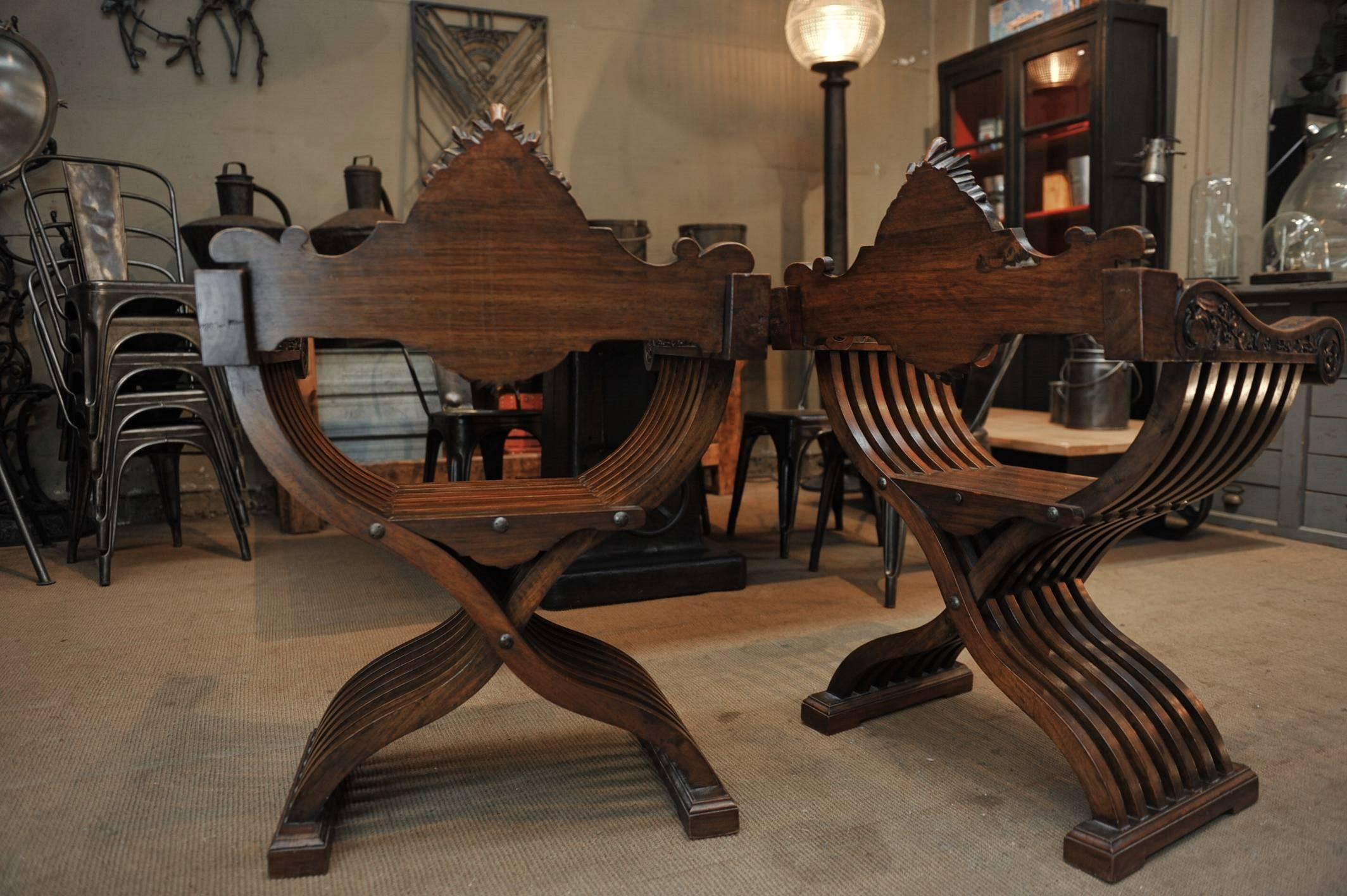 19th Century Pair of Dagobert Carved Walnut Chairs 4