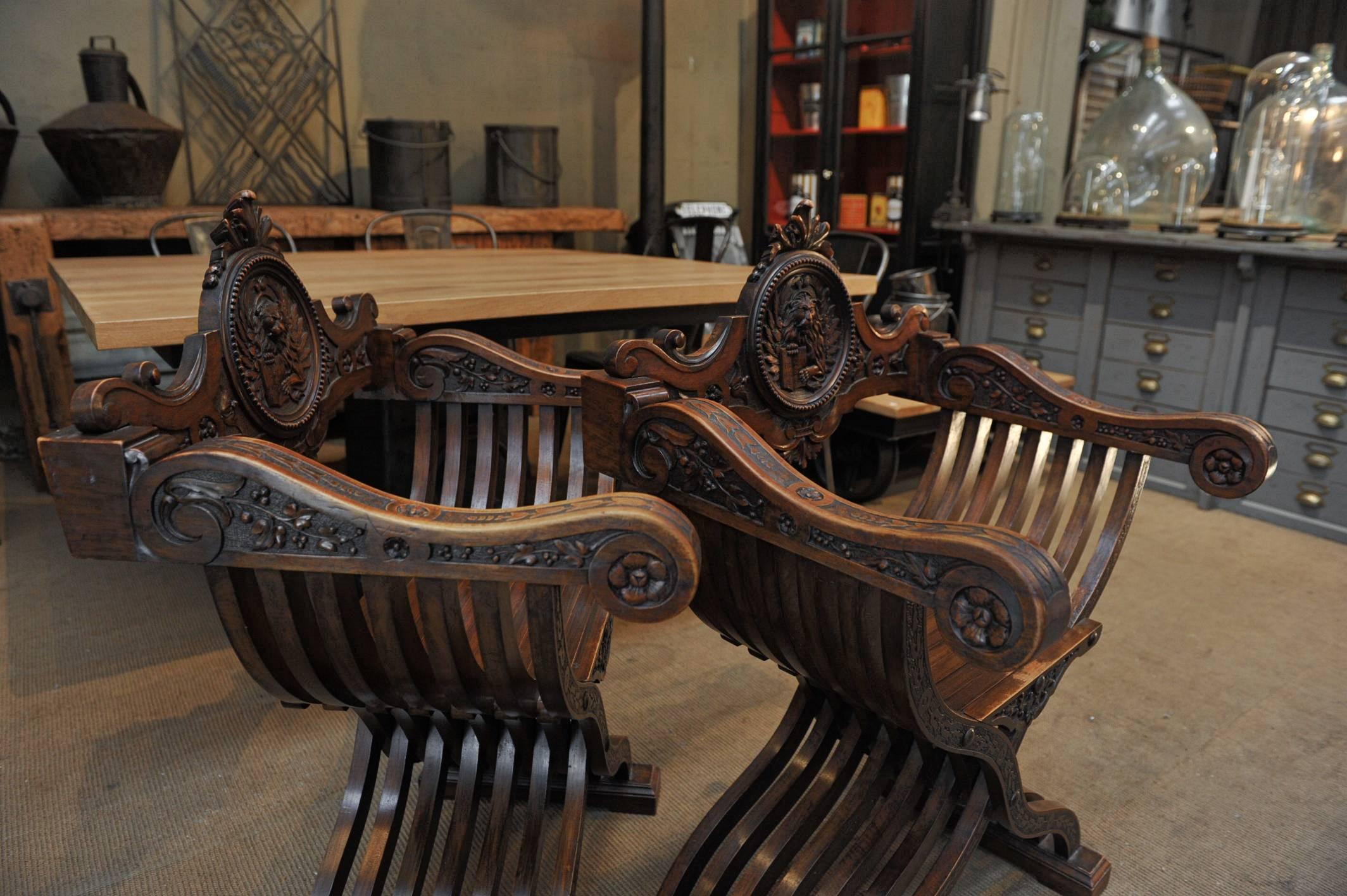 19th Century Pair of Dagobert Carved Walnut Chairs 3