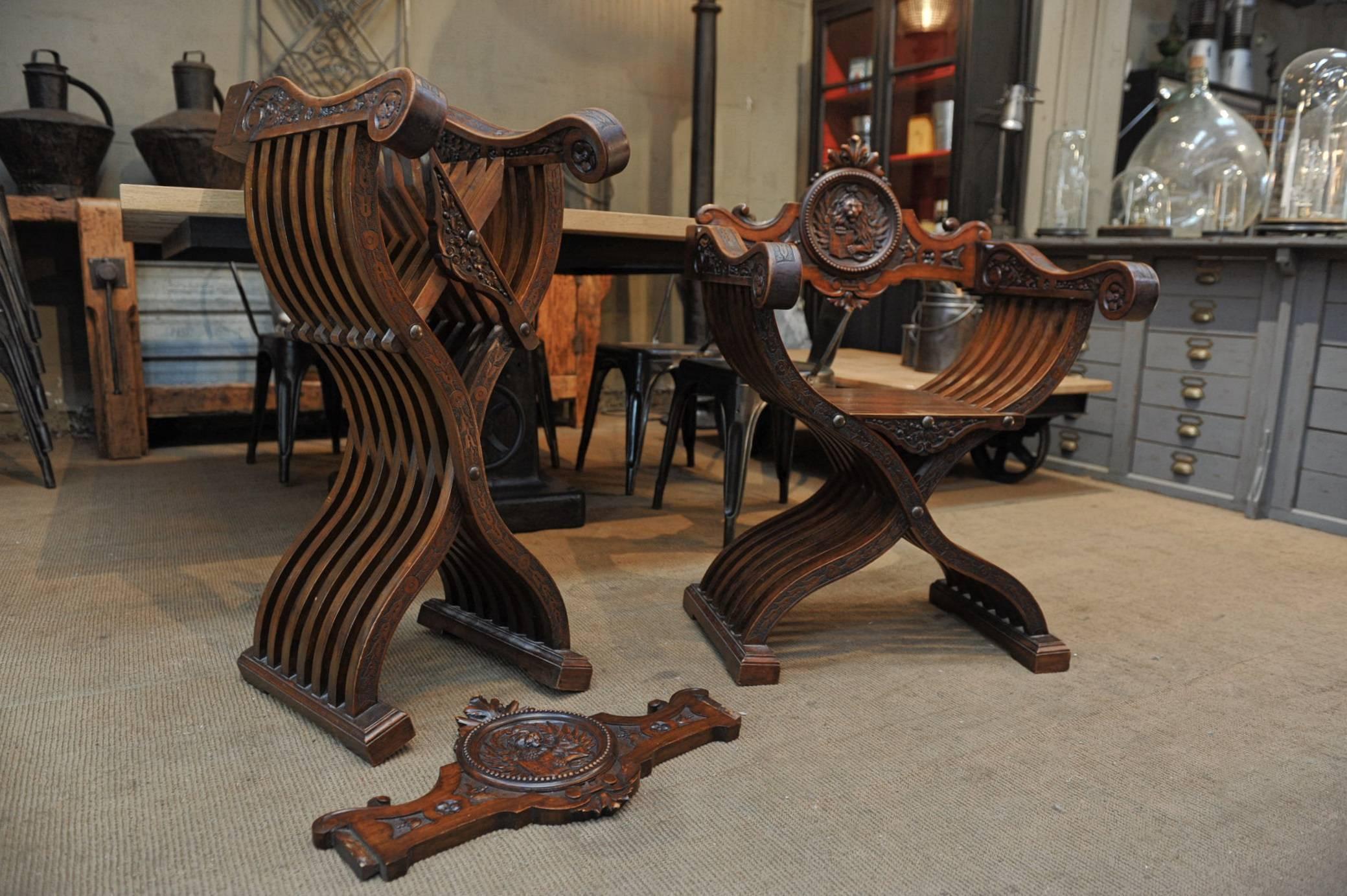 19th Century Pair of Dagobert Carved Walnut Chairs In Excellent Condition In Roubaix, FR