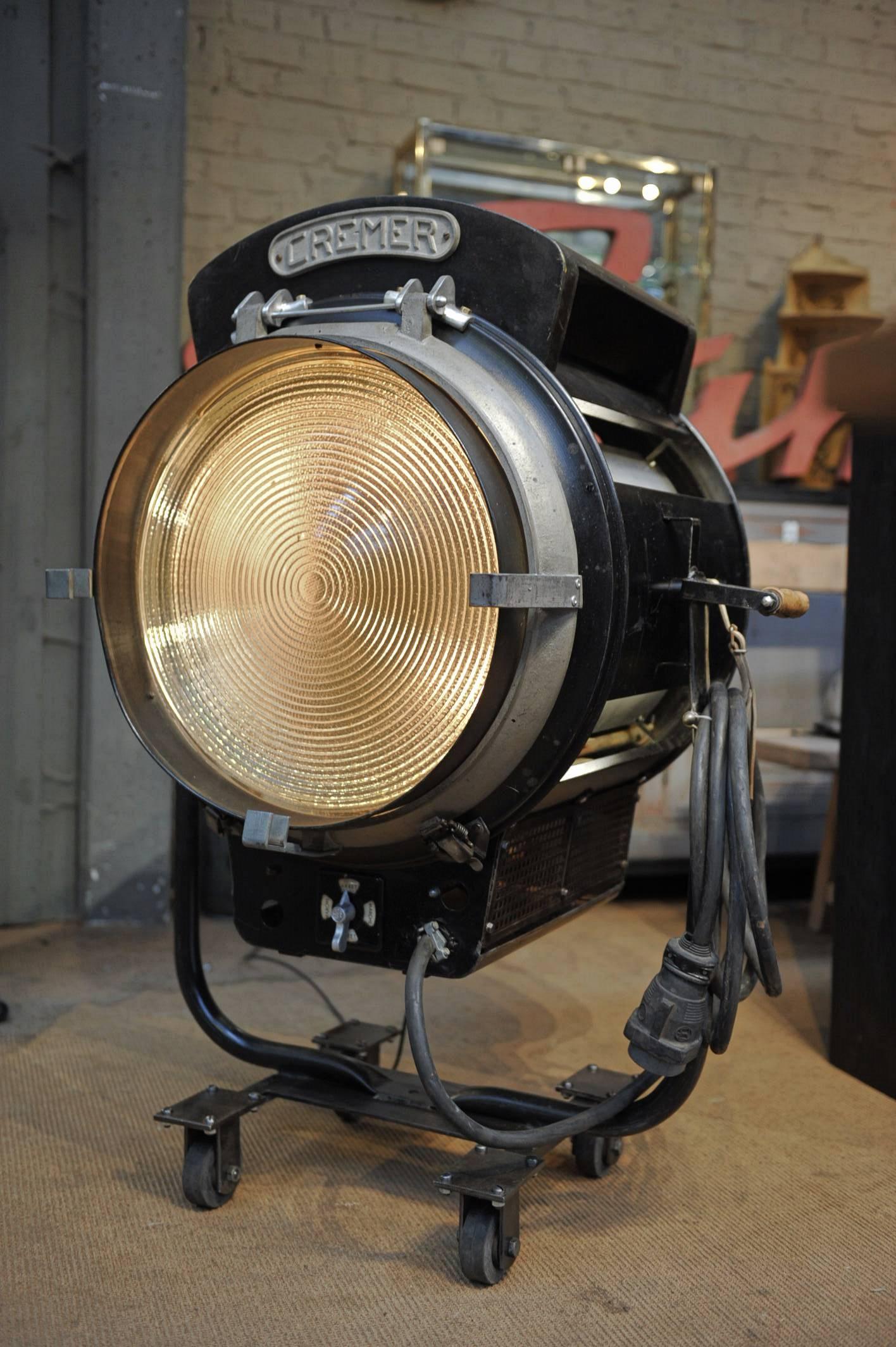 Huge French Cremer Metal Studio Lamp on Wheels, circa 1940 1