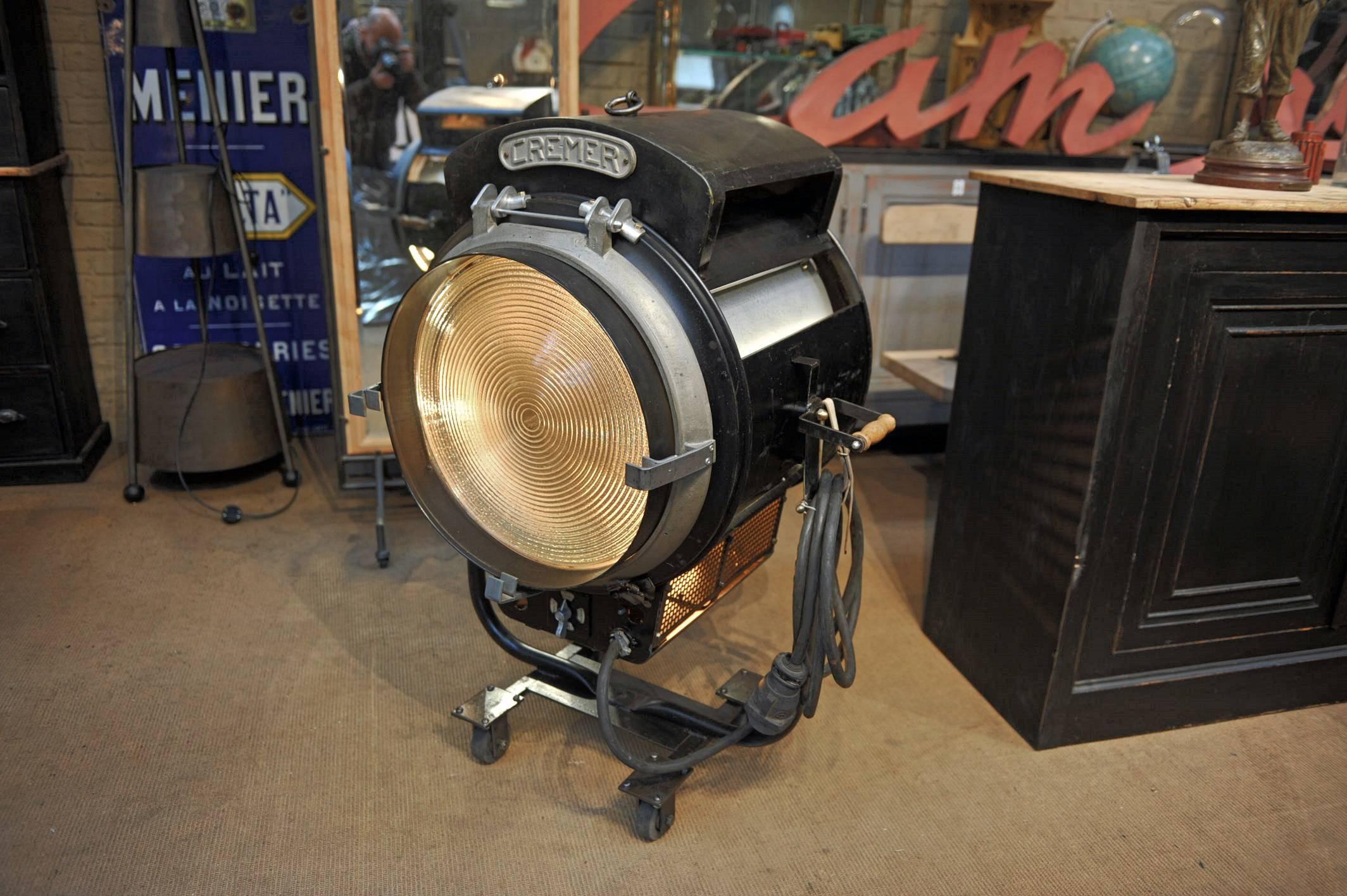 Mid-20th Century Huge French Cremer Metal Studio Lamp on Wheels, circa 1940