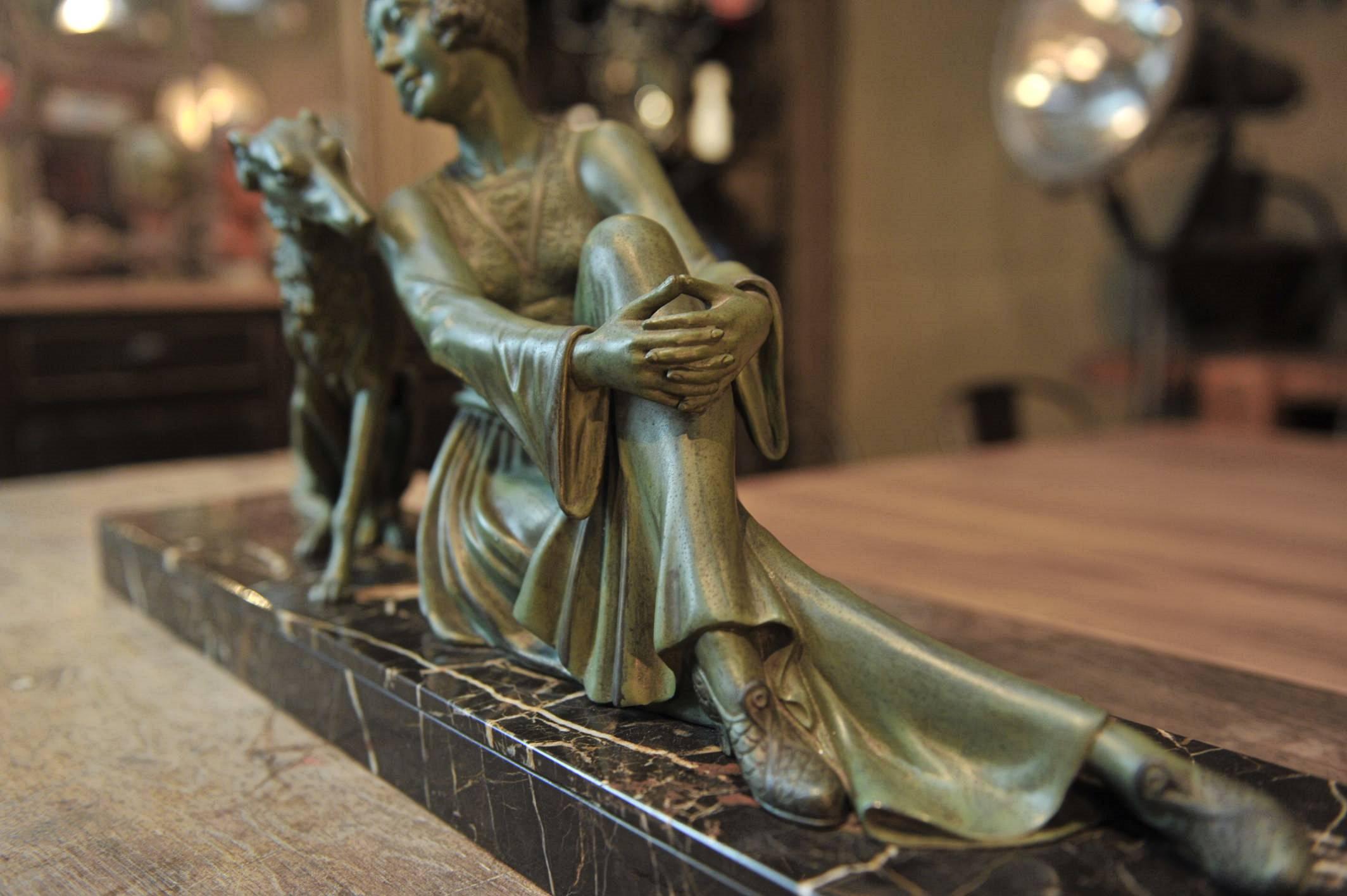 Art Deco Régule Sculpture Large Statue on Marble Base, circa 1930 2