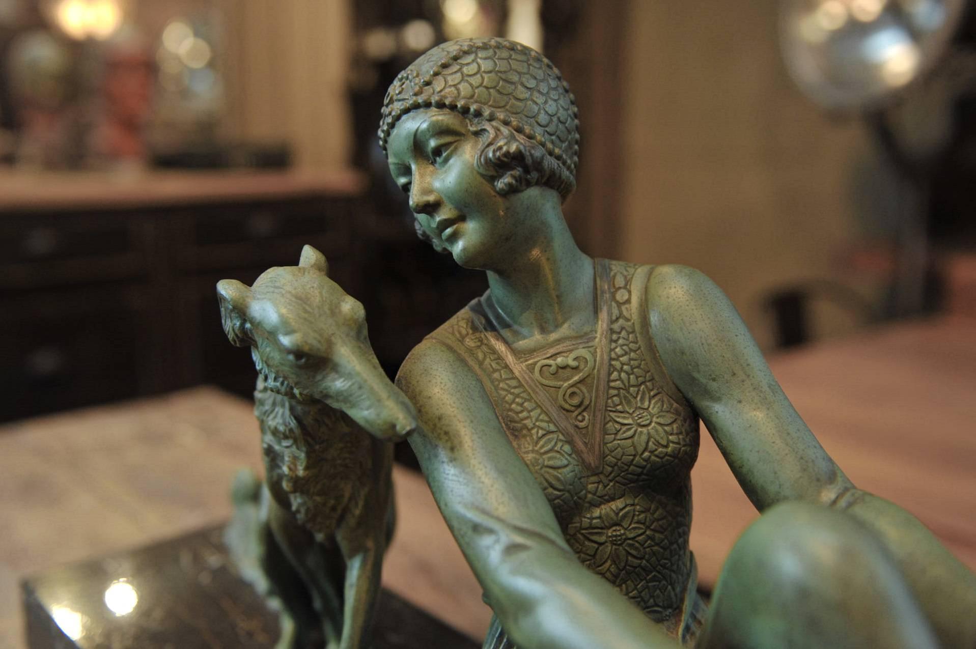 French Art Deco Régule Sculpture Large Statue on Marble Base, circa 1930