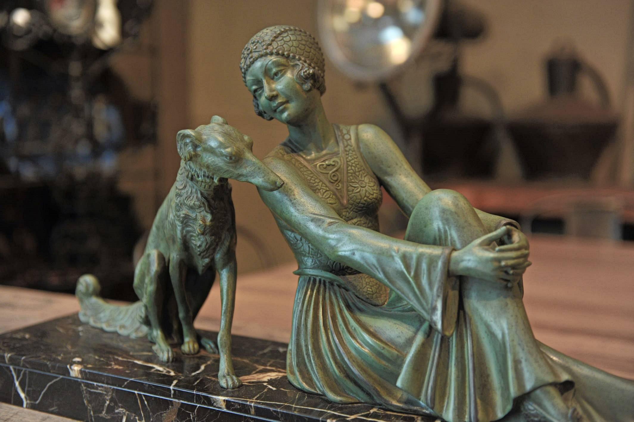 Mid-20th Century Art Deco Régule Sculpture Large Statue on Marble Base, circa 1930