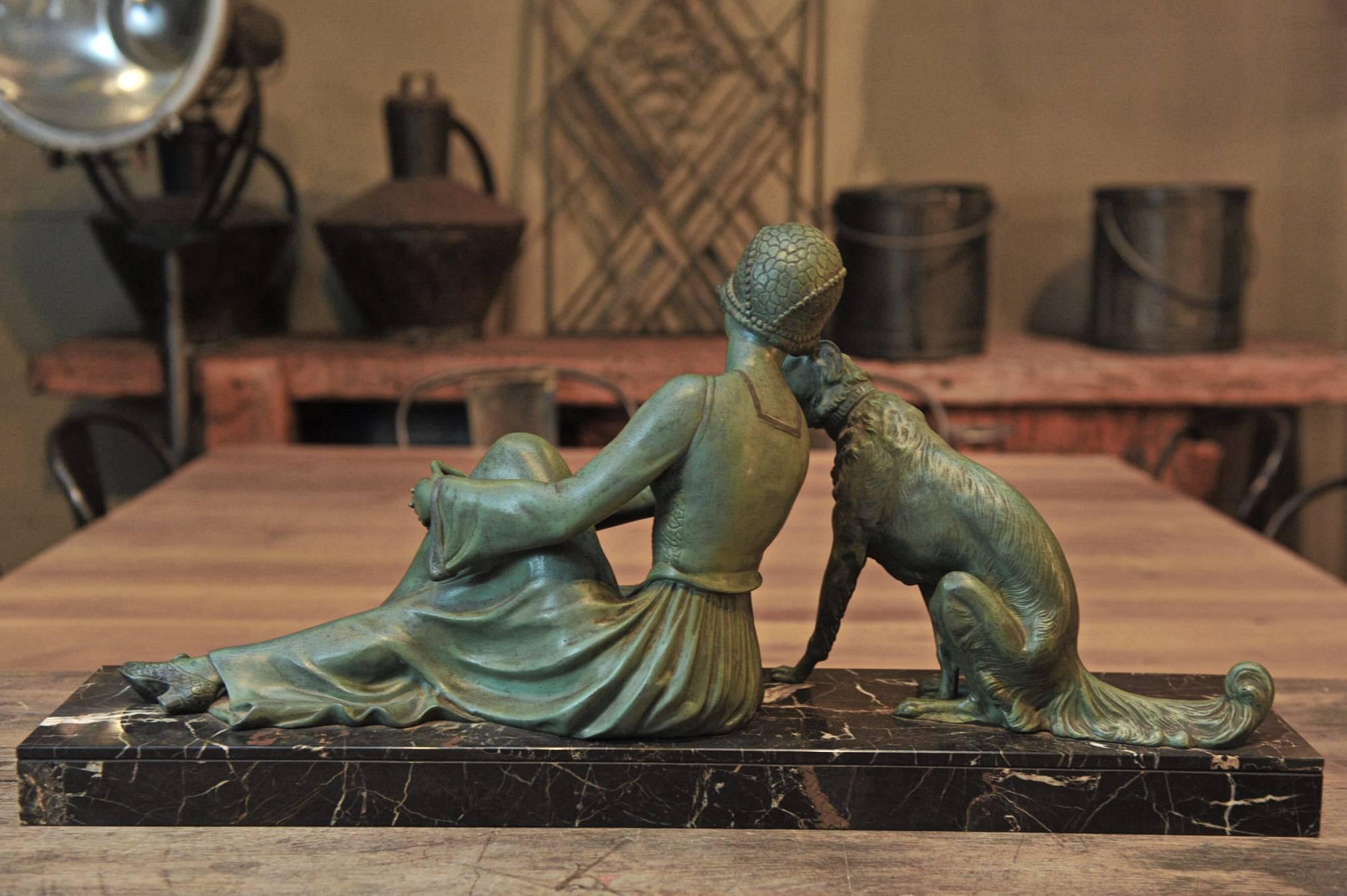 Art Deco Régule Sculpture Large Statue on Marble Base, circa 1930 In Excellent Condition In Roubaix, FR